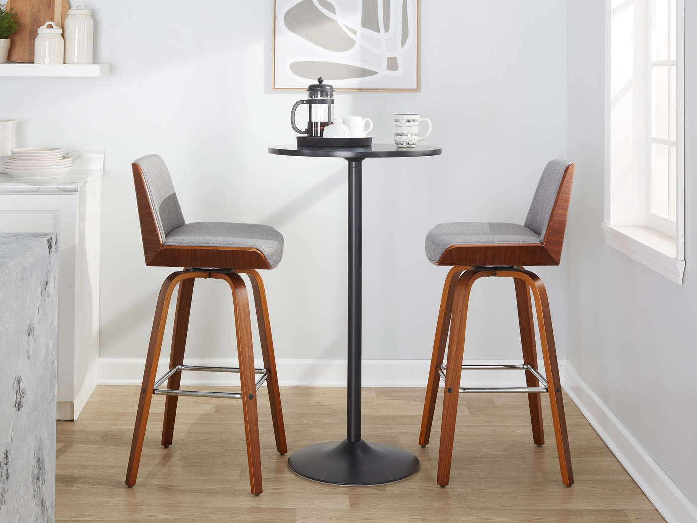 Weymanda II Gray Swivel Barstool, Set of 2 - Thumbnail - Image 2