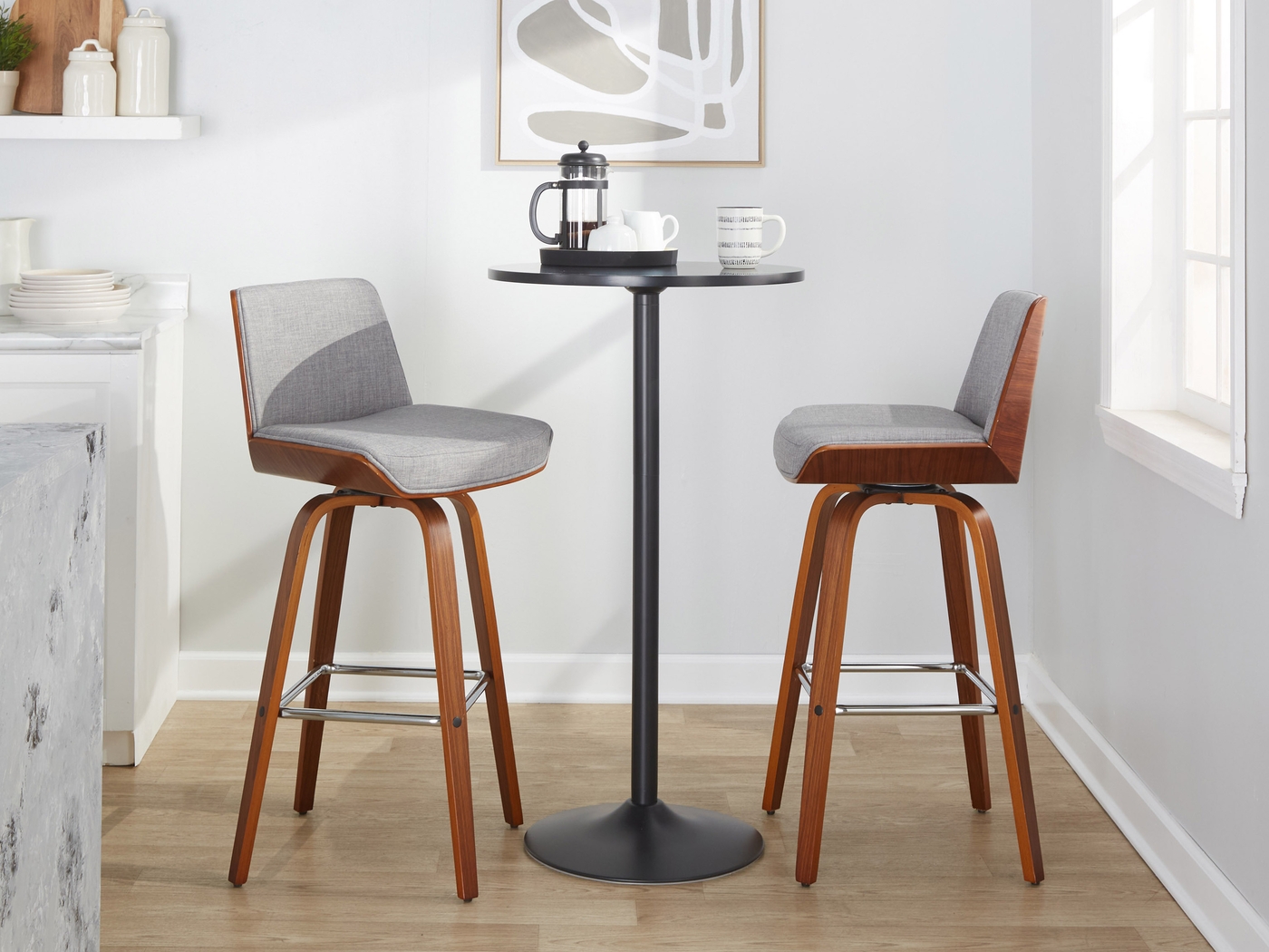 Weymanda II Gray Swivel Barstool, Set of 2 - Thumbnail - Image 3