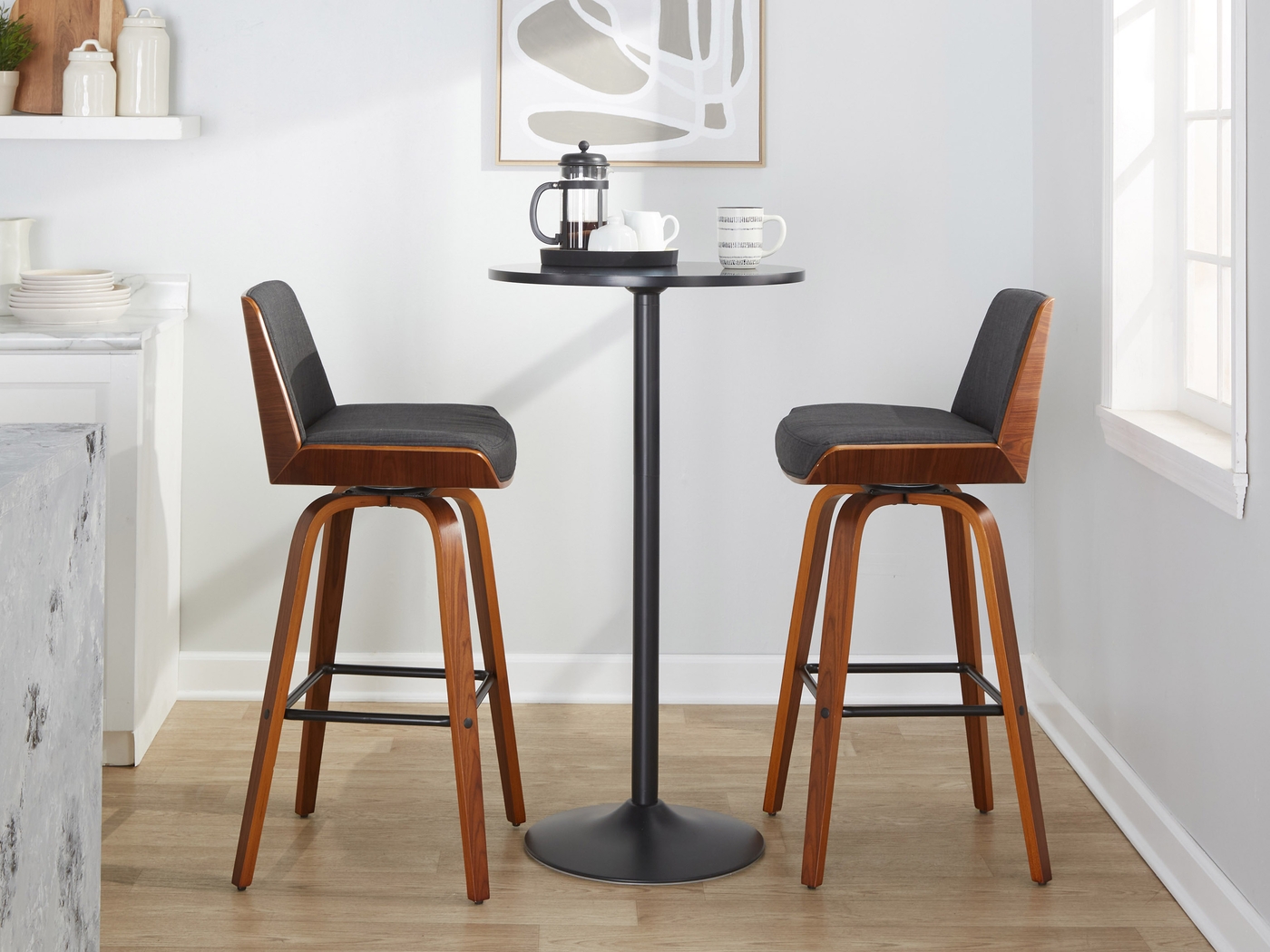 Weymanda III Charcoal Swivel Barstool, Set of 2 - Thumbnail - Image 2