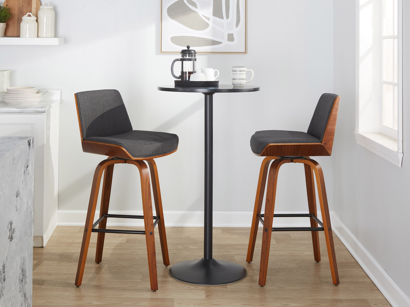 Weymanda III Charcoal Swivel Barstool, Set of 2 - Thumbnail - Image 3