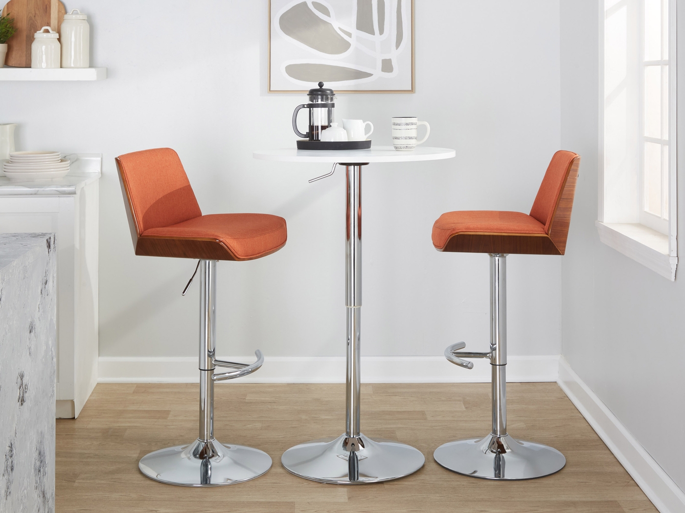 Weymanda V Orange Adjustable Barstool, Set of 2 - Thumbnail - Image 3
