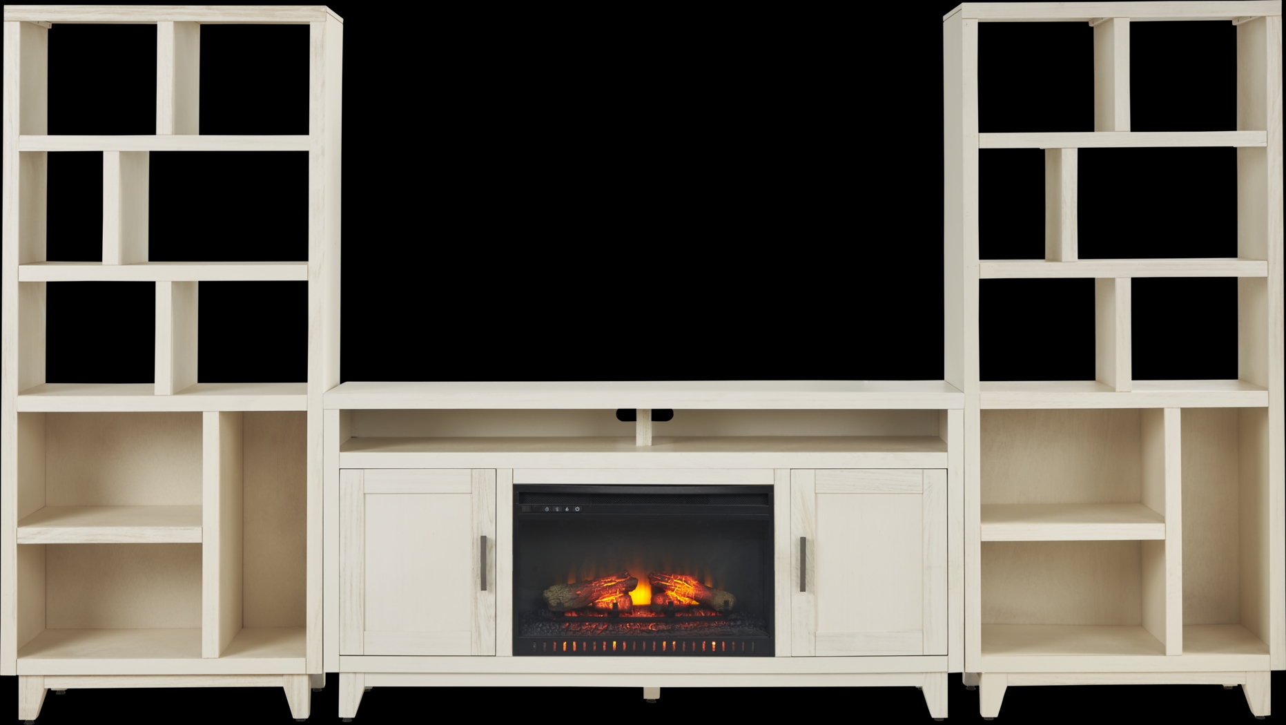 Valinor White 4 Pc Wall Unit with 64 in. Console and Electric Log Fireplace - Thumbnail - Image 1