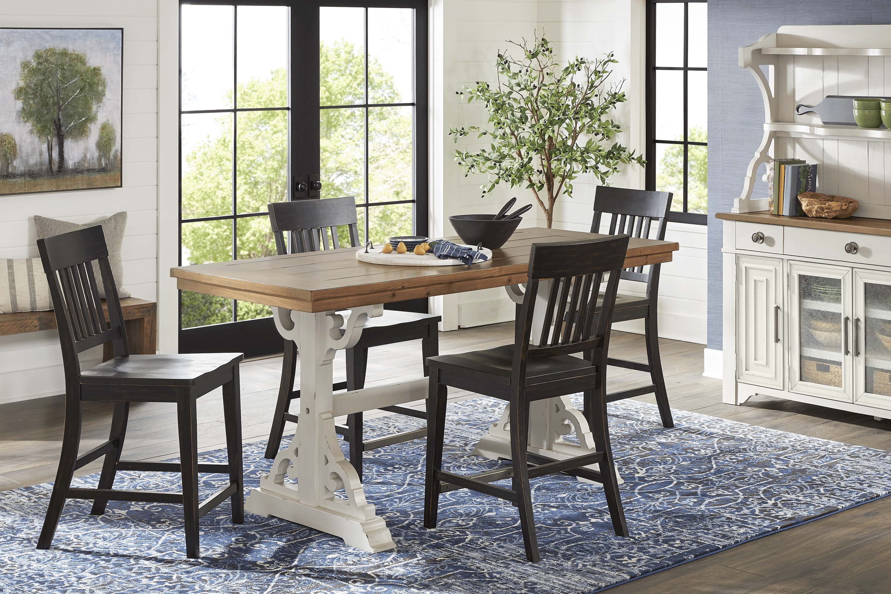 Wicklow Hills White 5 Pc Rectangle Counter Height Dining Room with Black Stools - Thumbnail - Image 1