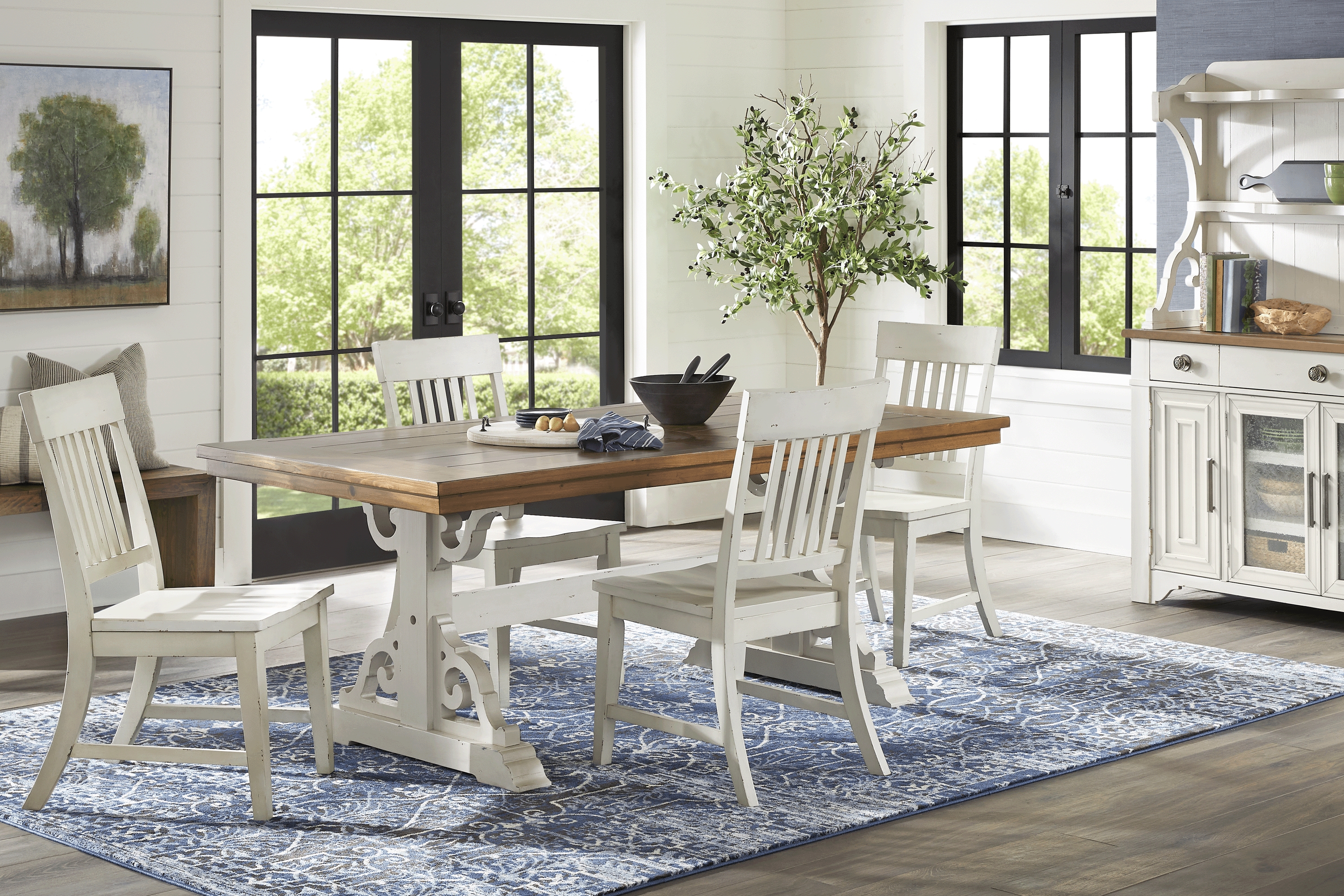 Wicklow Hills White 5 Pc Rectangle Trestle Dining with White Slat Back Side Chairs - Thumbnail - Image 1