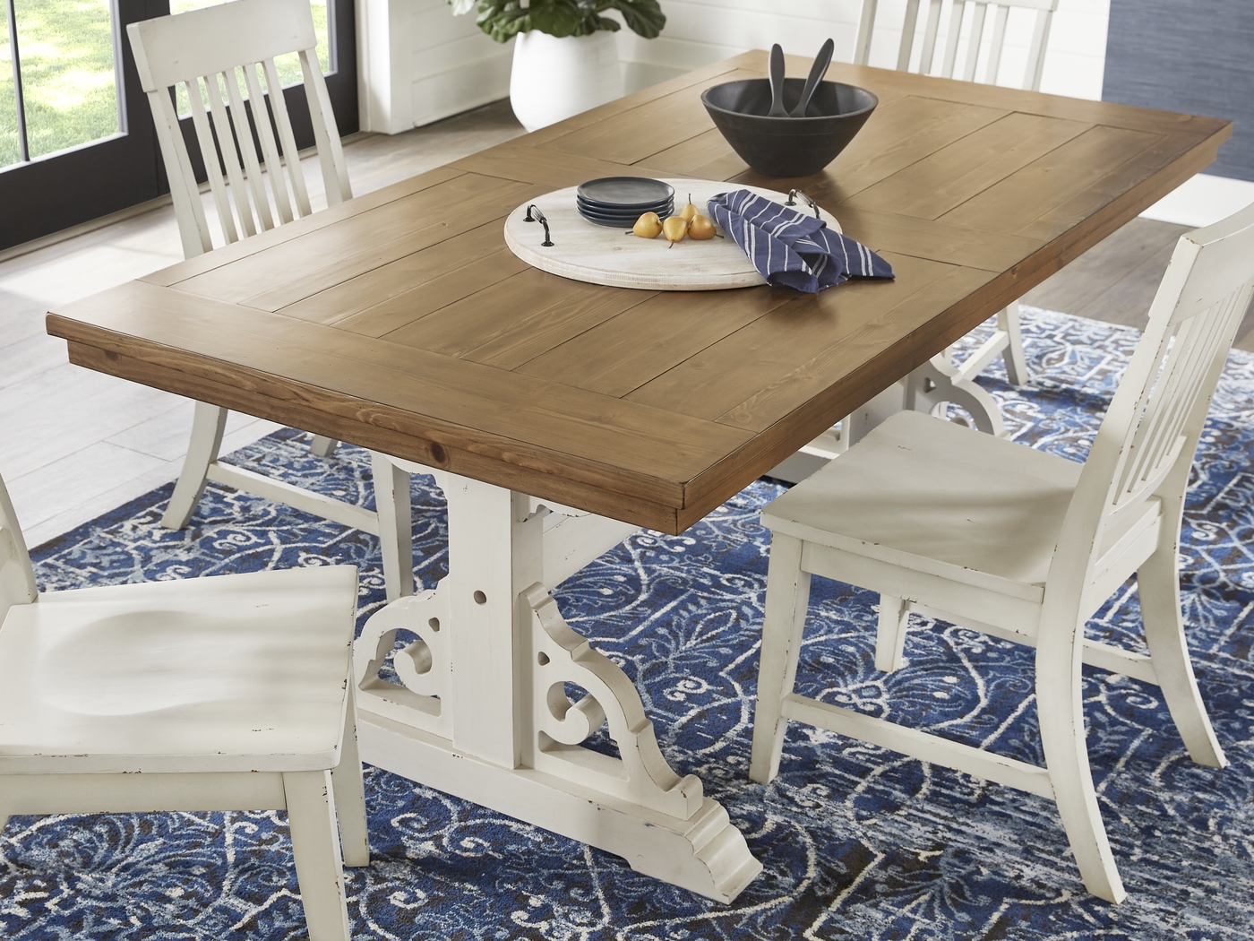 Wicklow Hills White 5 Pc Rectangle Trestle Dining with White Slat Back Side Chairs - Thumbnail - Image 3