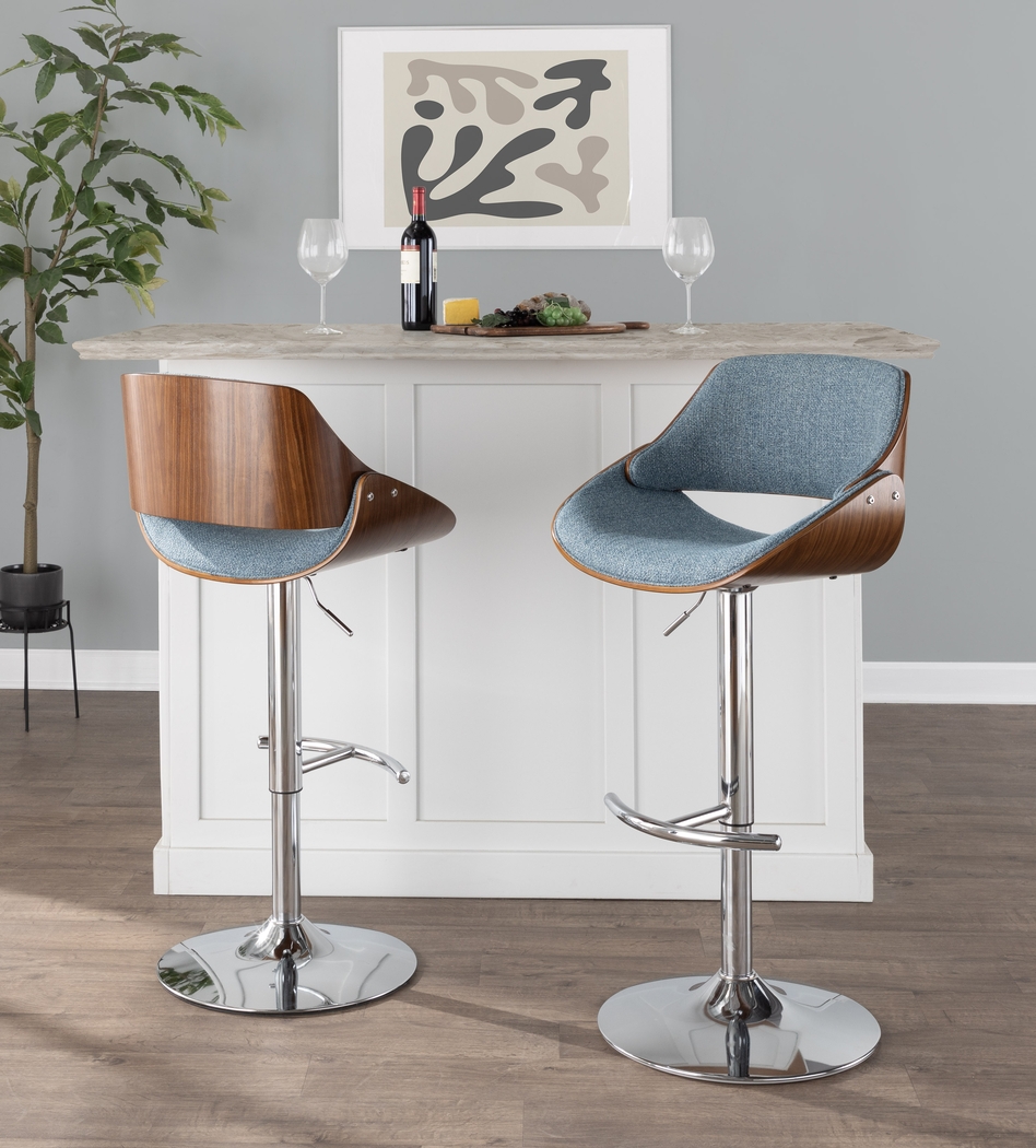 Willmann Blue Adjustable Swivel Barstool, Set of 3 - Thumbnail - Image 3