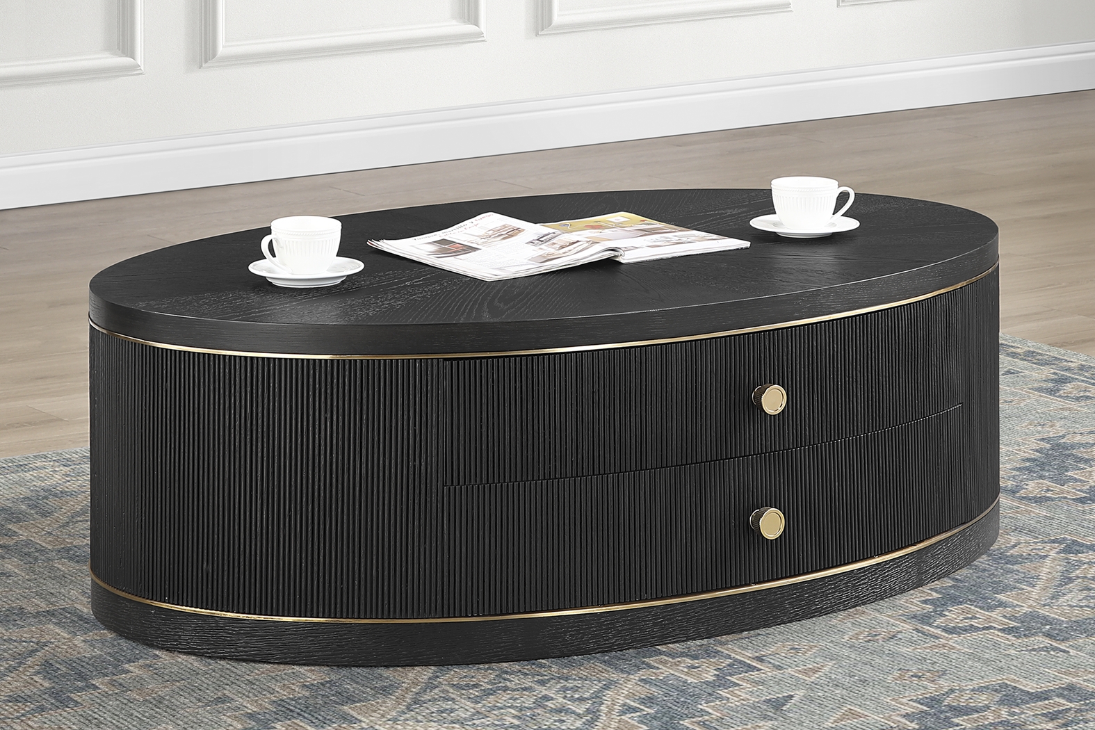 Wilshire Black Oval Cocktail Table - Thumbnail - Image 2