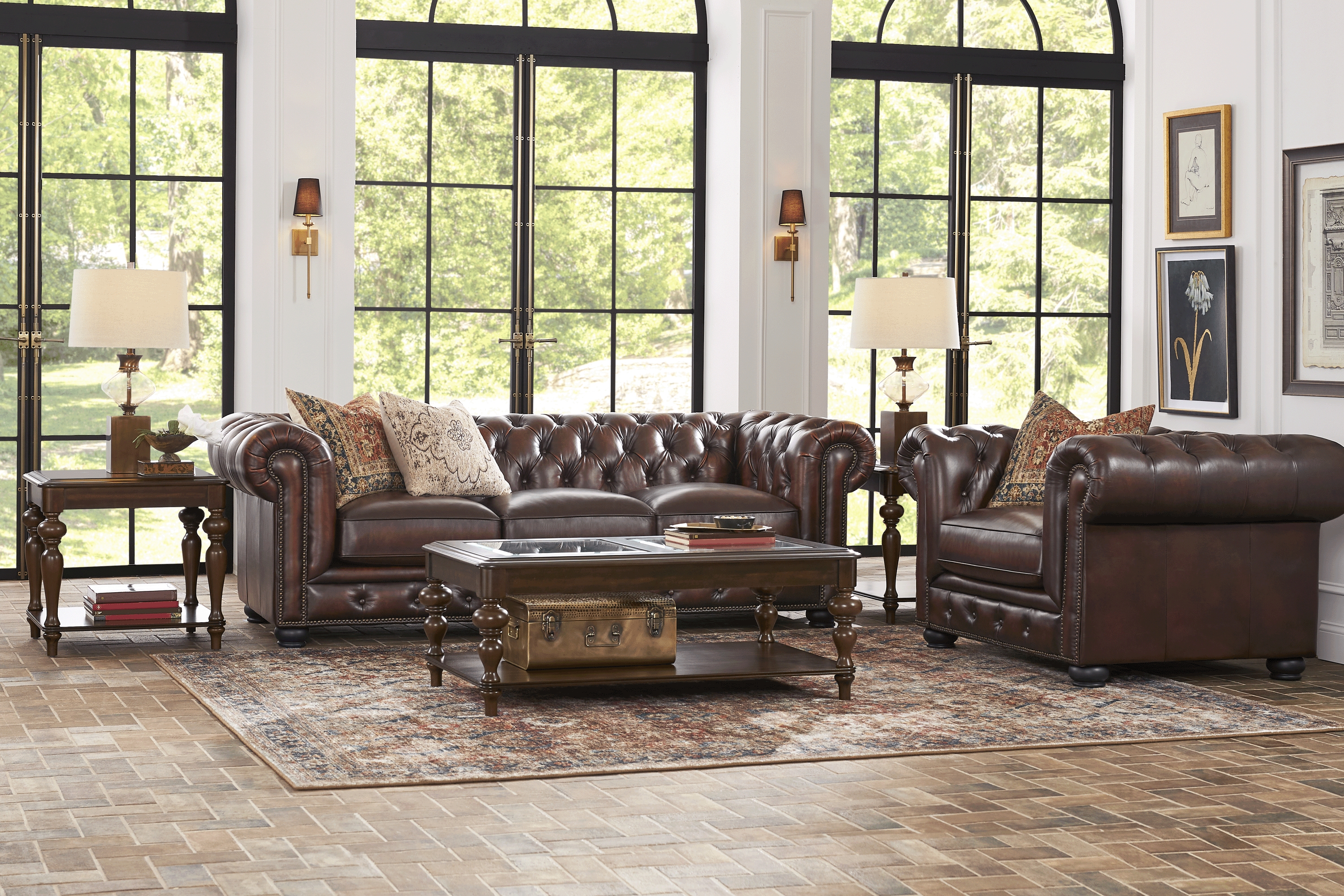 Winchester Way Brown Leather 7 Pc Living Room - Thumbnail - Image 1