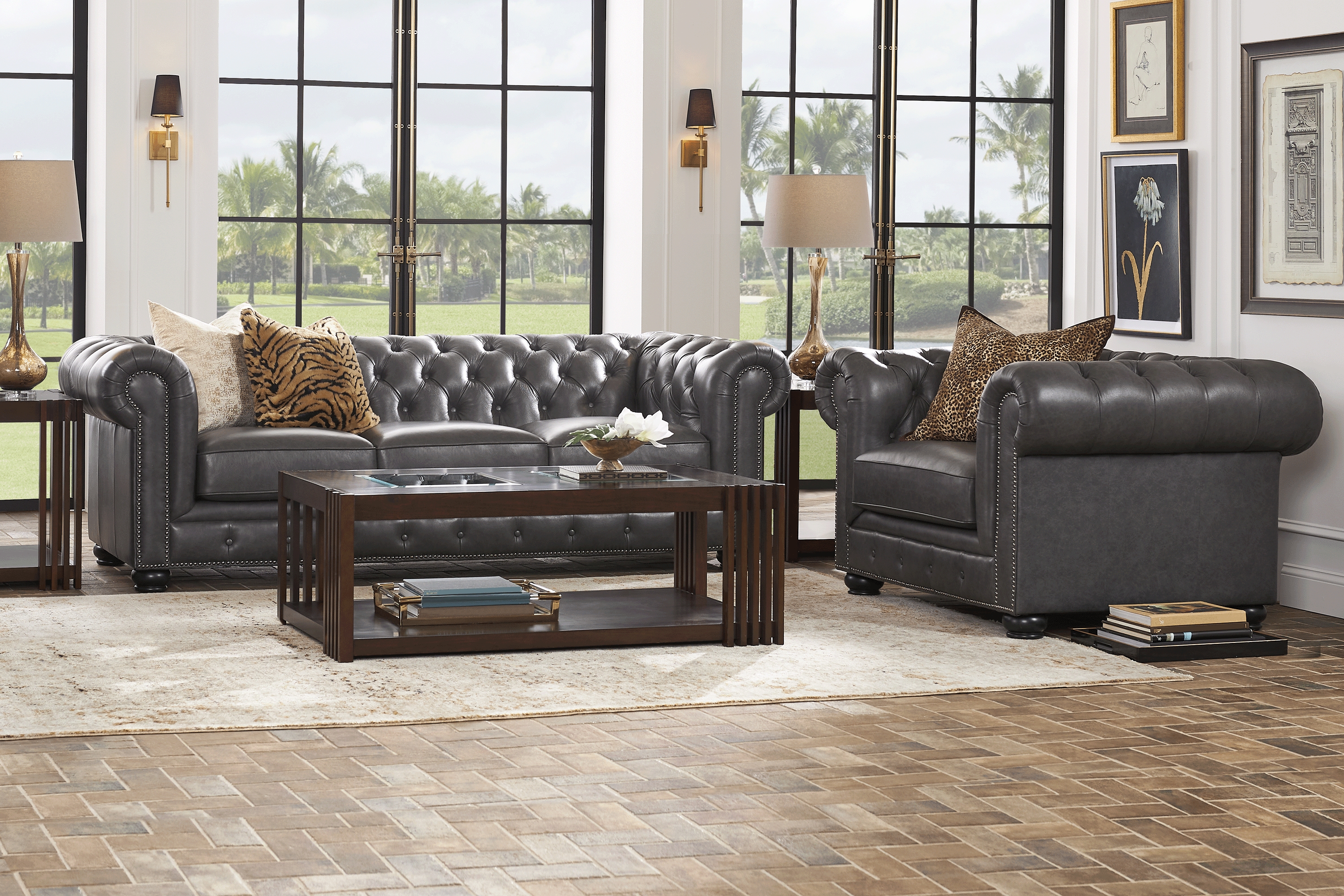 Winchester Way Gray Leather 5 Pc Living Room - Thumbnail - Image 1