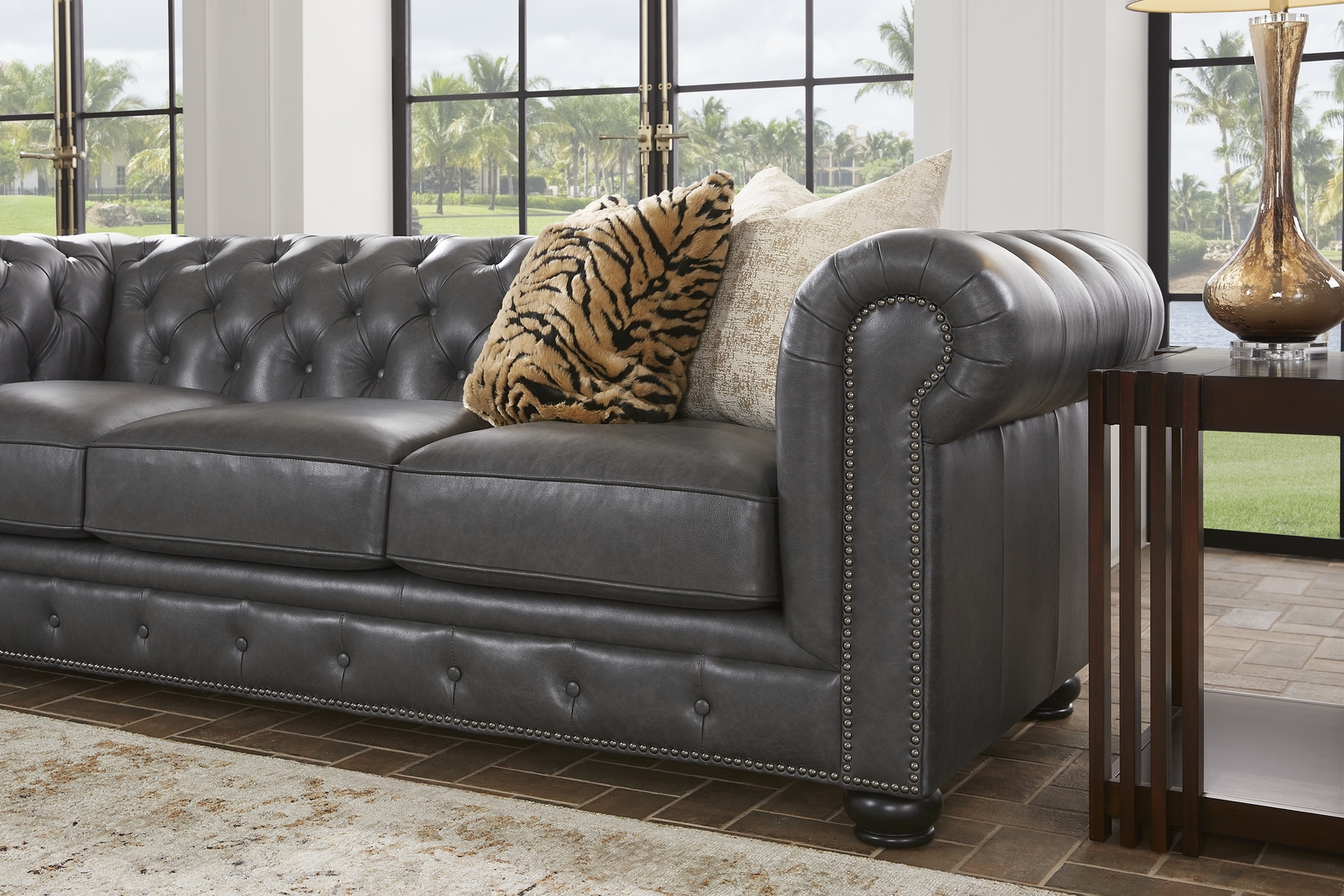 Winchester Way Gray Leather Chesterfield Sofa - Thumbnail - Image 4