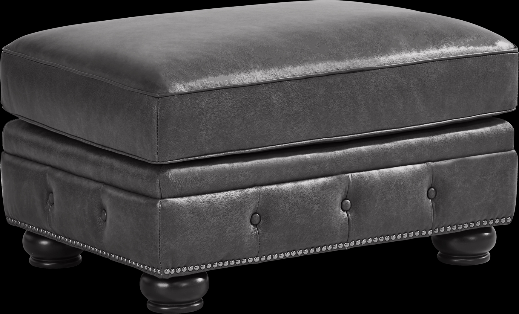 Winchester Way Gray Leather Ottoman - Thumbnail - Image 1