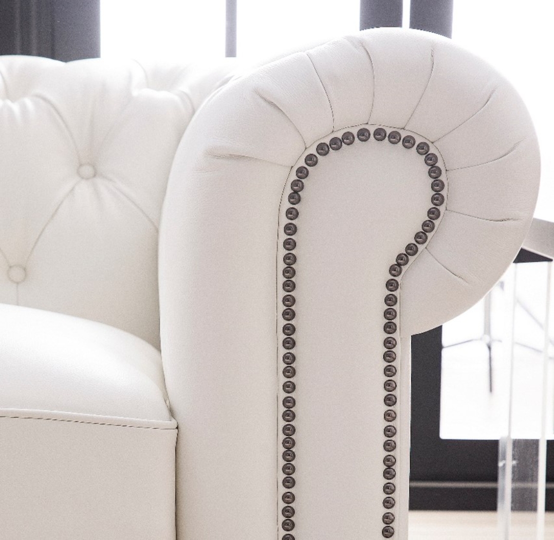 Winchester Way White Leather Chesterfield Sofa - Thumbnail - Image 4
