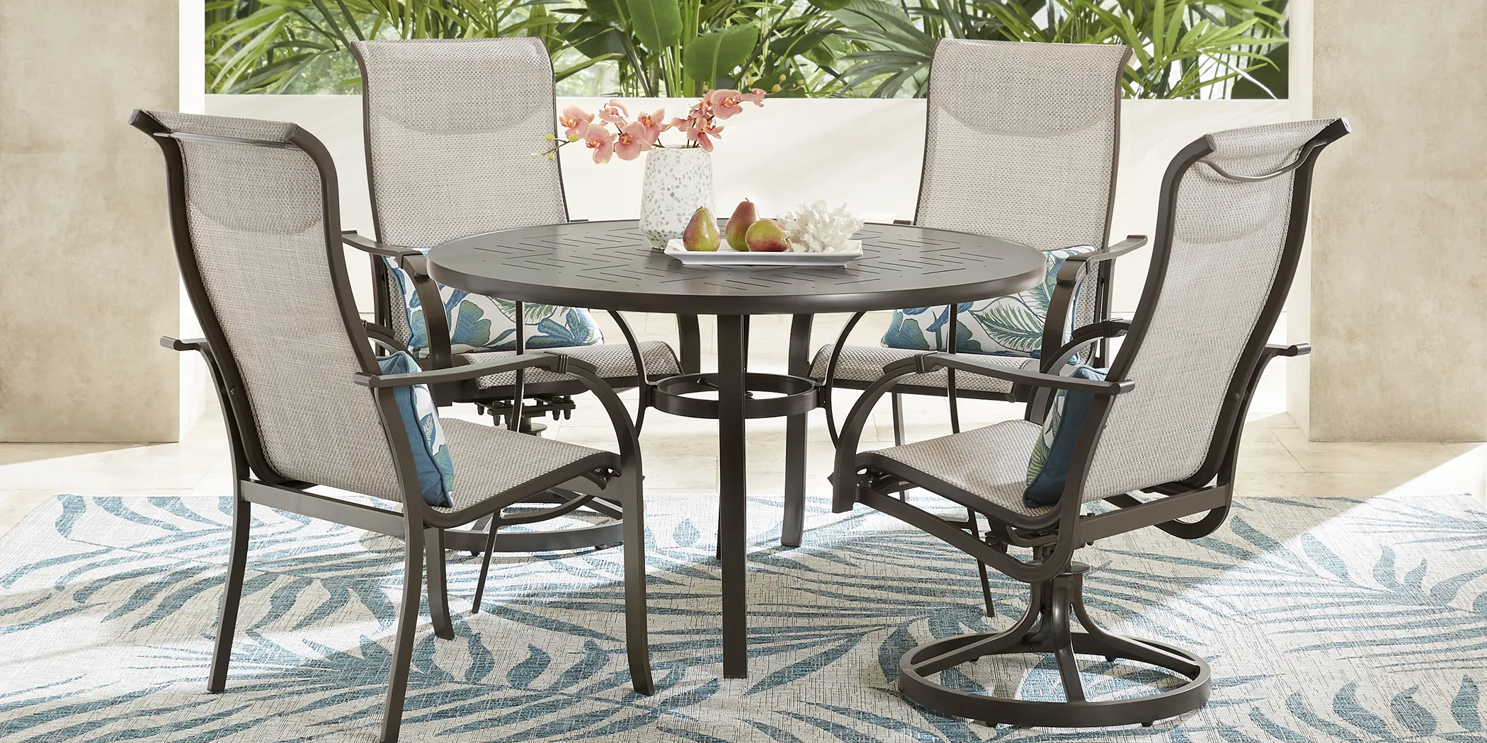 Windy Isle Bronze 5 Pc 48 in. Round Outdoor Dining Set with Swivel Rockers - Thumbnail - Image 1
