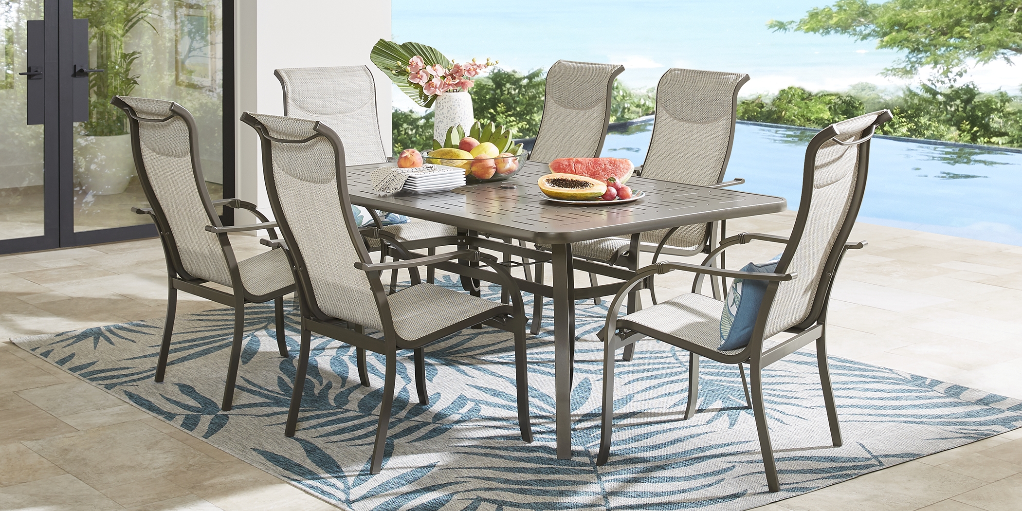 Windy Isle Bronze 7 Pc 72 in. Rectangle Outdoor Dining Set - Thumbnail - Image 1