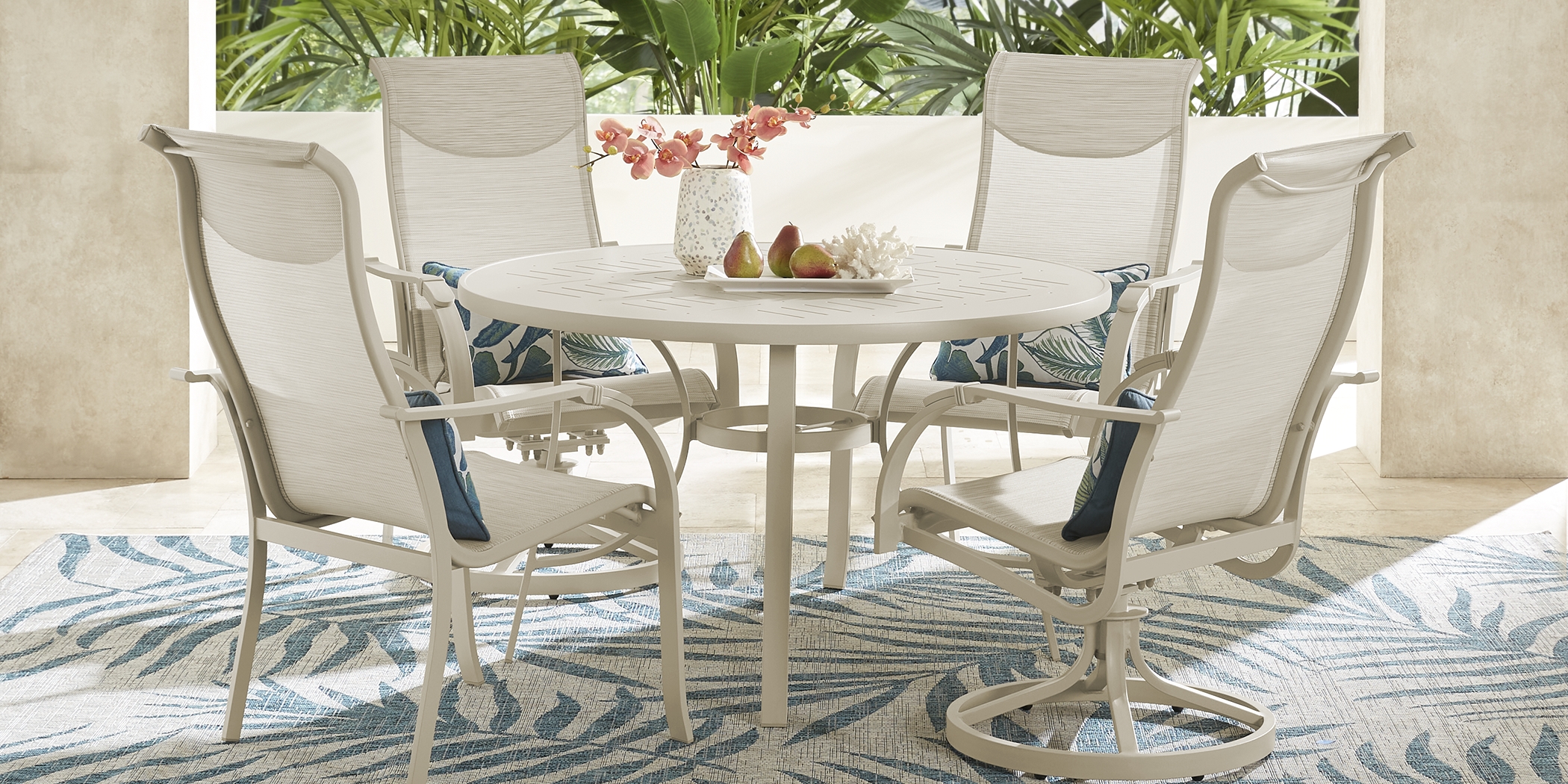 Windy Isle Sand 5 Pc 48 in. Round Outdoor Dining Set with Swivel Rockers - Thumbnail - Image 1