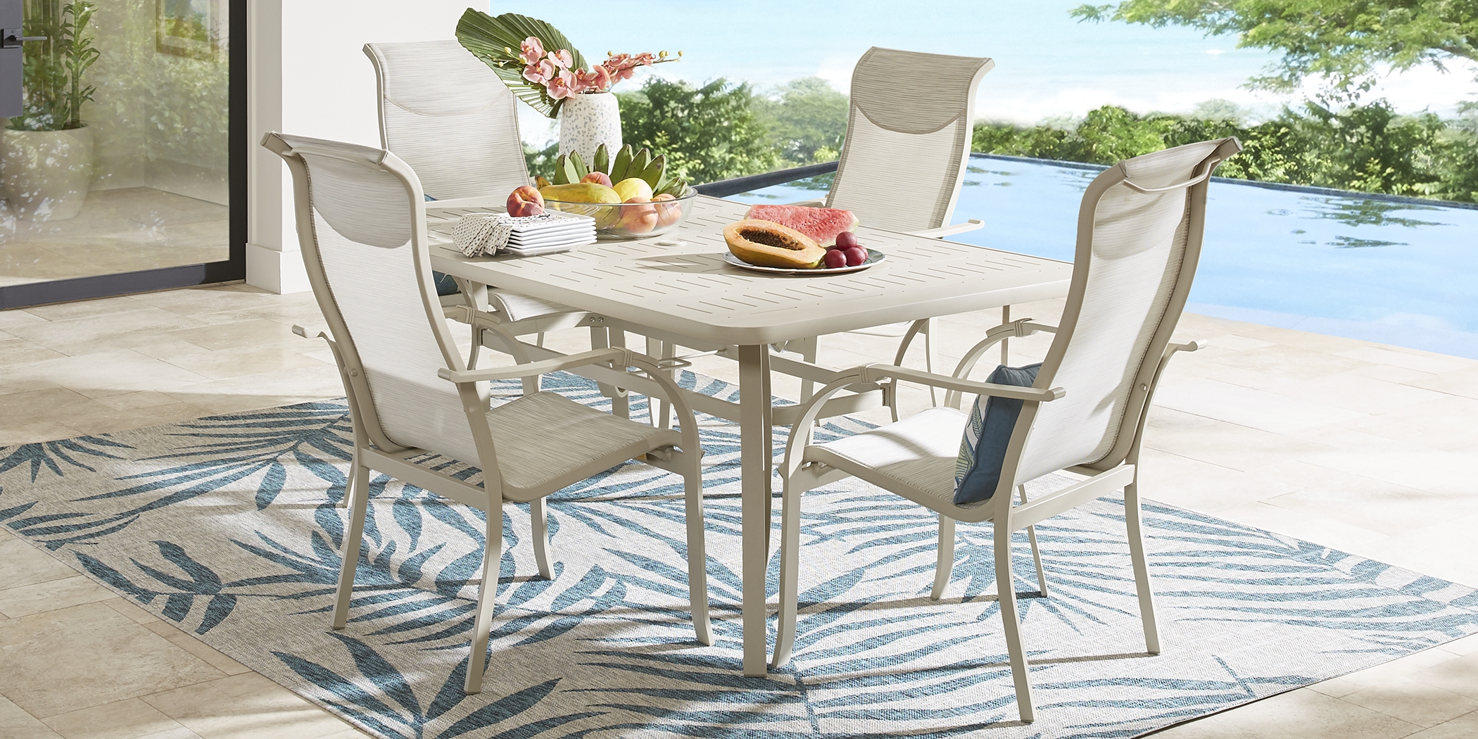 Windy Isle Sand 5 Pc 72 in. Rectangle Outdoor Dining Set - Thumbnail - Image 1