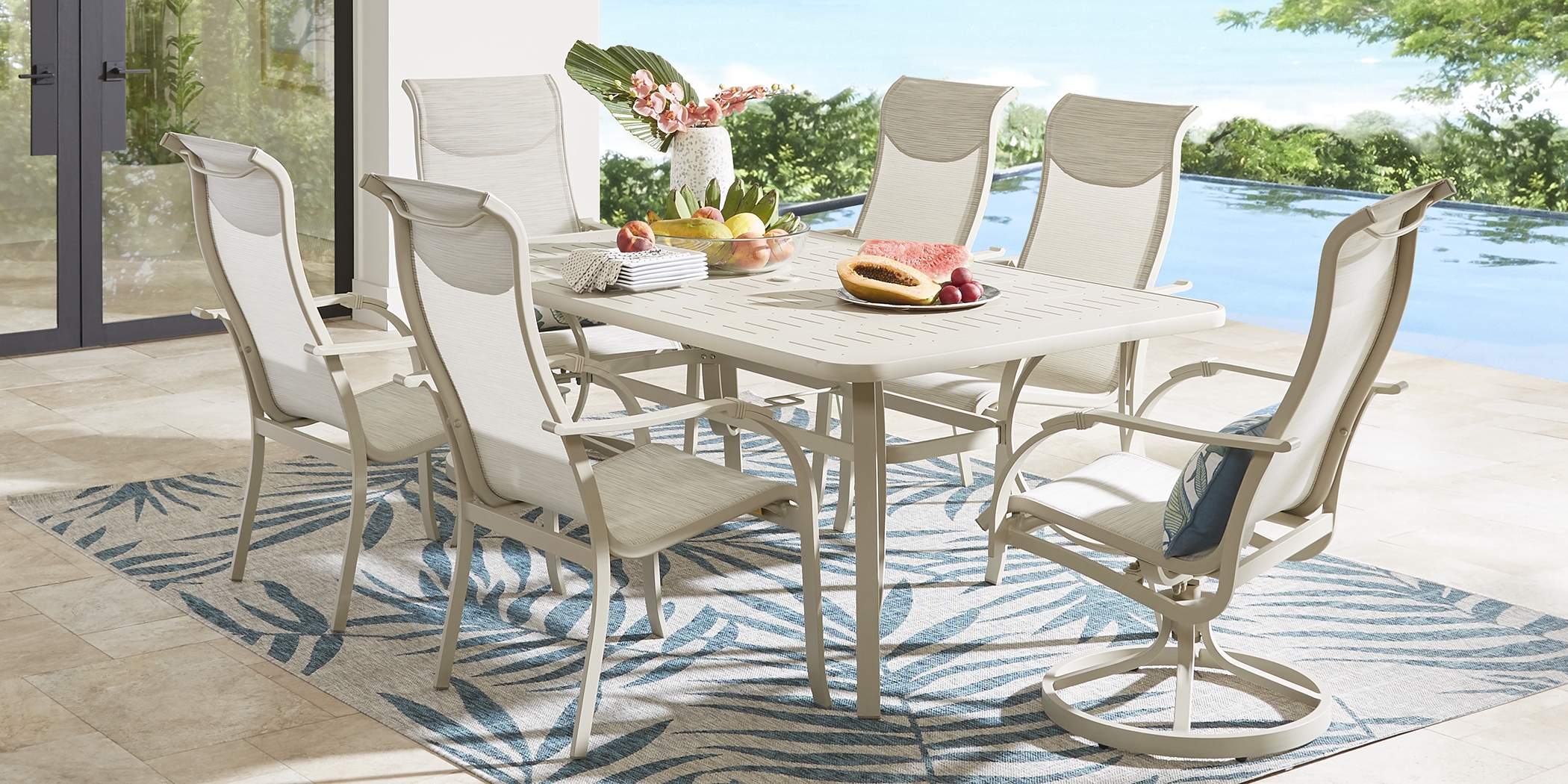 Windy Isle Sand 7 Pc 72 in. Rectangle Outdoor Dining Set with Swivel Rockers - Thumbnail - Image 1