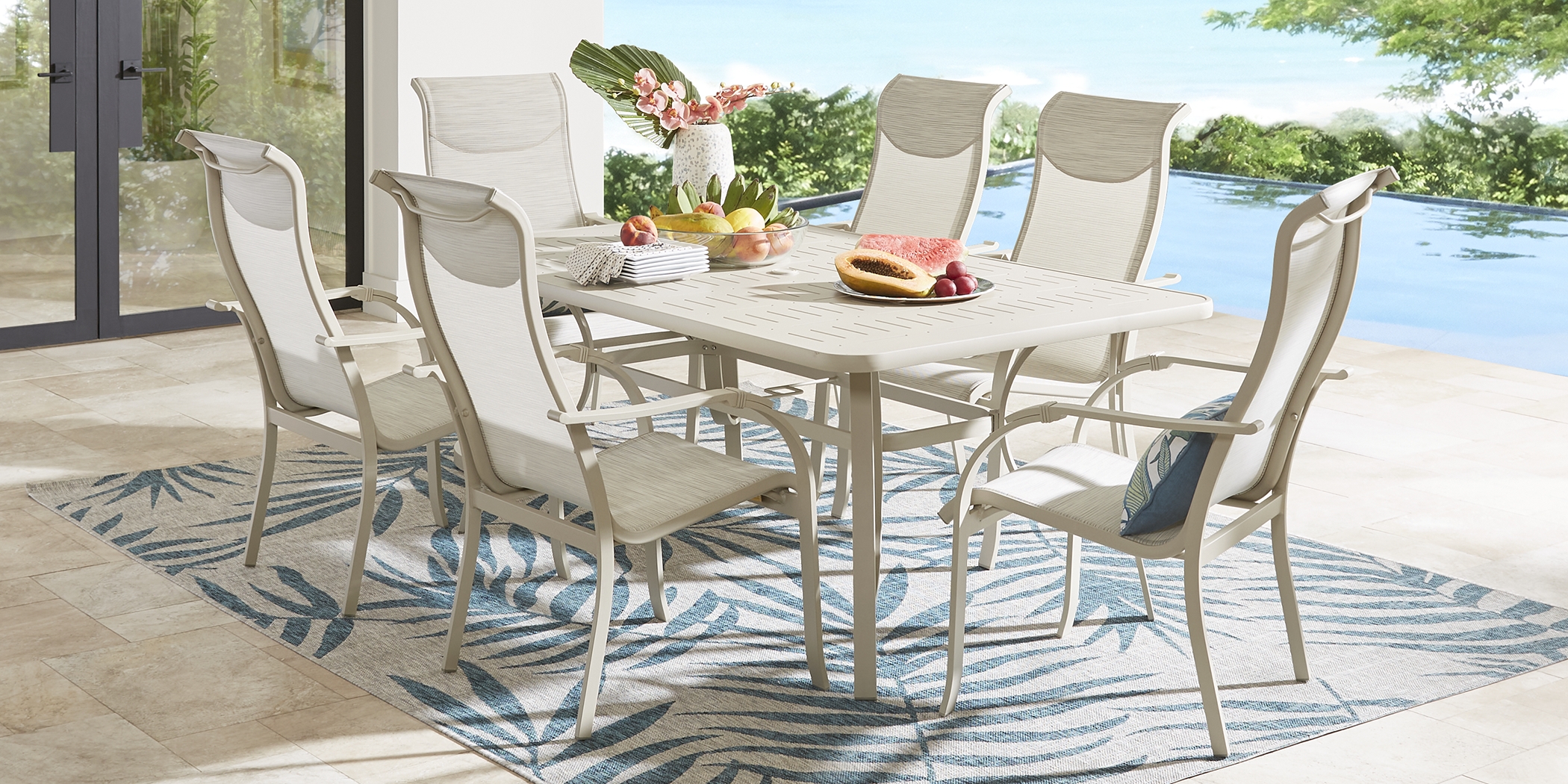 Windy Isle Sand 7 Pc 72 in. Rectangle Outdoor Dining Set - Thumbnail - Image 1