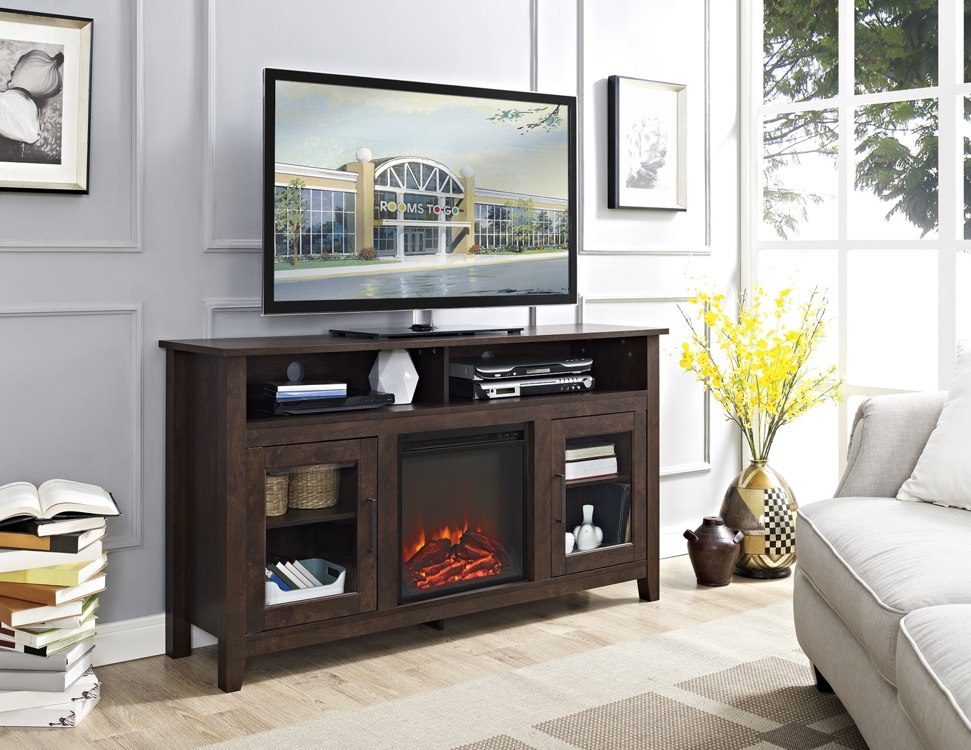 Winfield Trace Brown 58 in. Console with Electric Fireplace - Thumbnail - Image 3