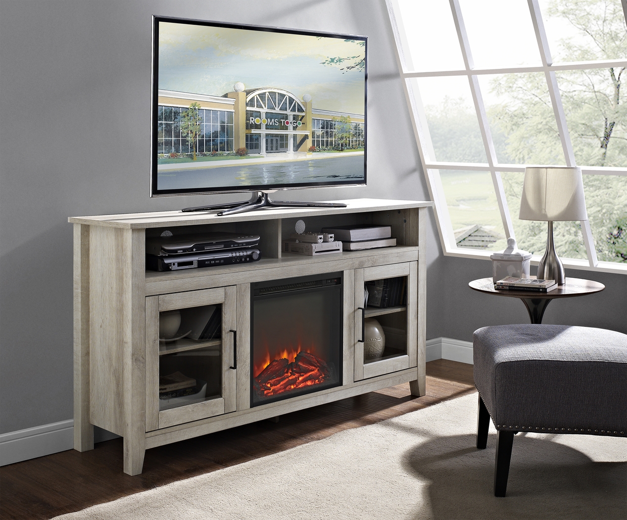 Winfield Trace White 58 in. Console with Electric Fireplace - Thumbnail - Image 3