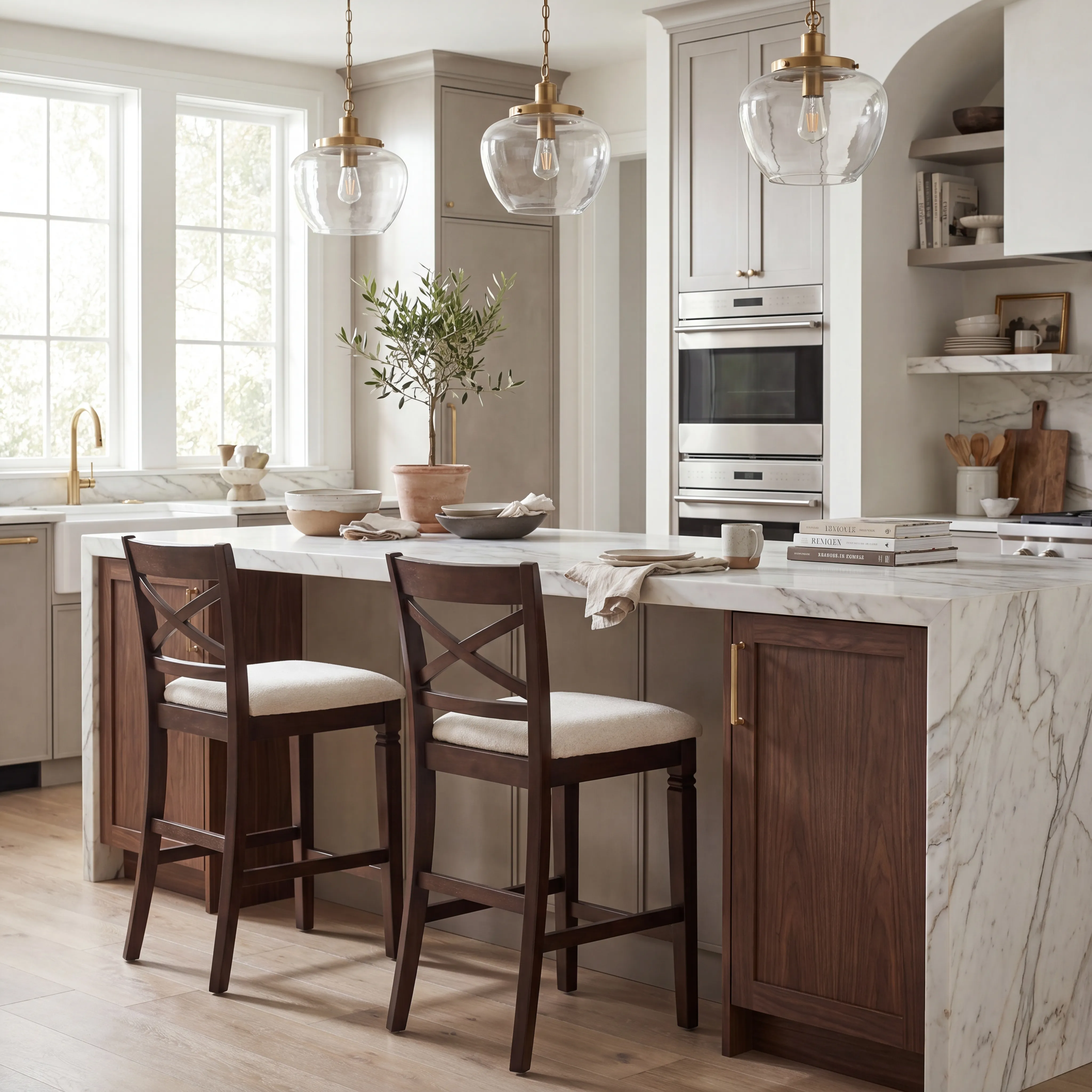 Winslow Brown Cherry Finish 5 Pc Square Counter Height Dining Room with X-Back Stools - Thumbnail - Image 6