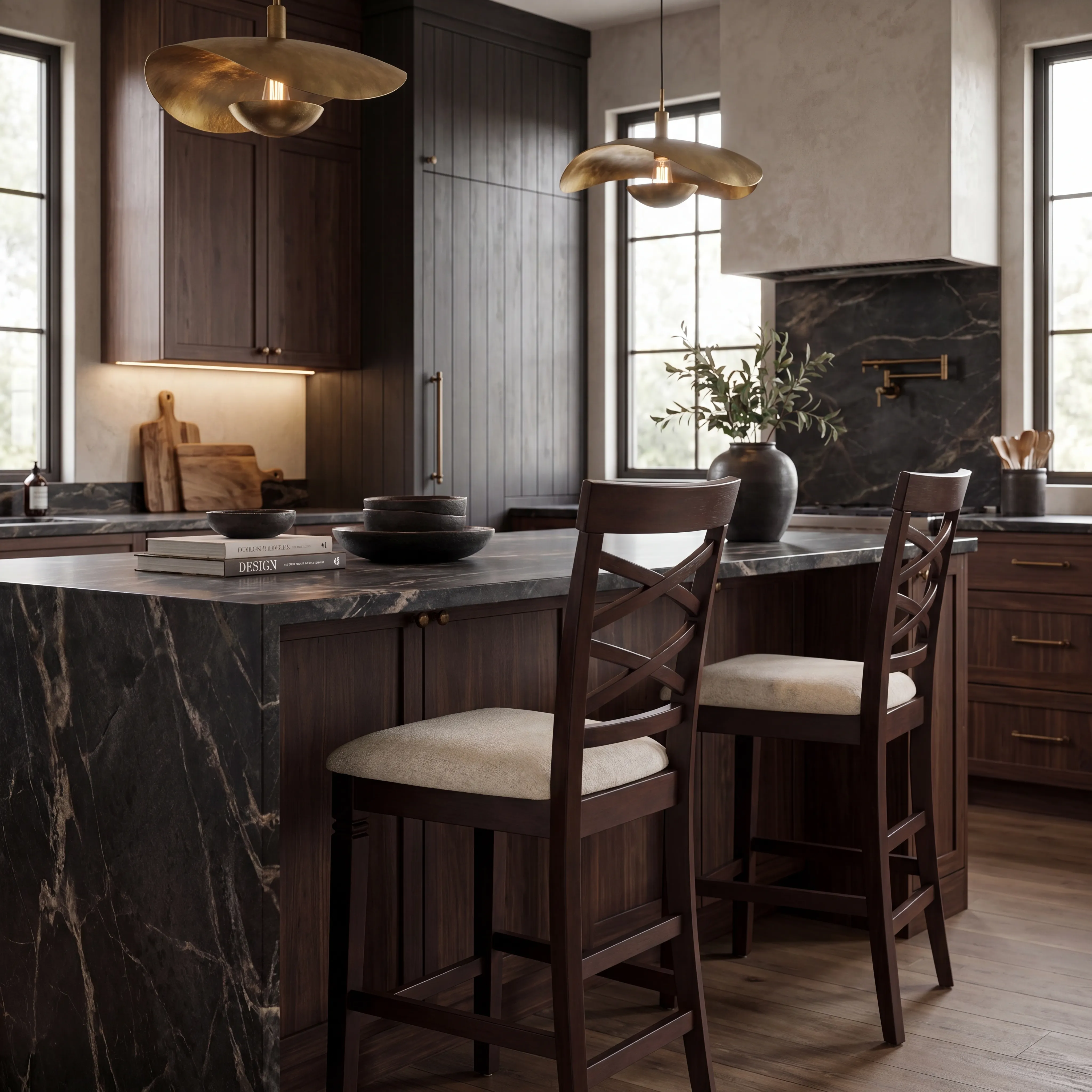 Winslow Brown Cherry Finish 5 Pc Square Counter Height Dining Room with X-Back Stools - Thumbnail - Image 7