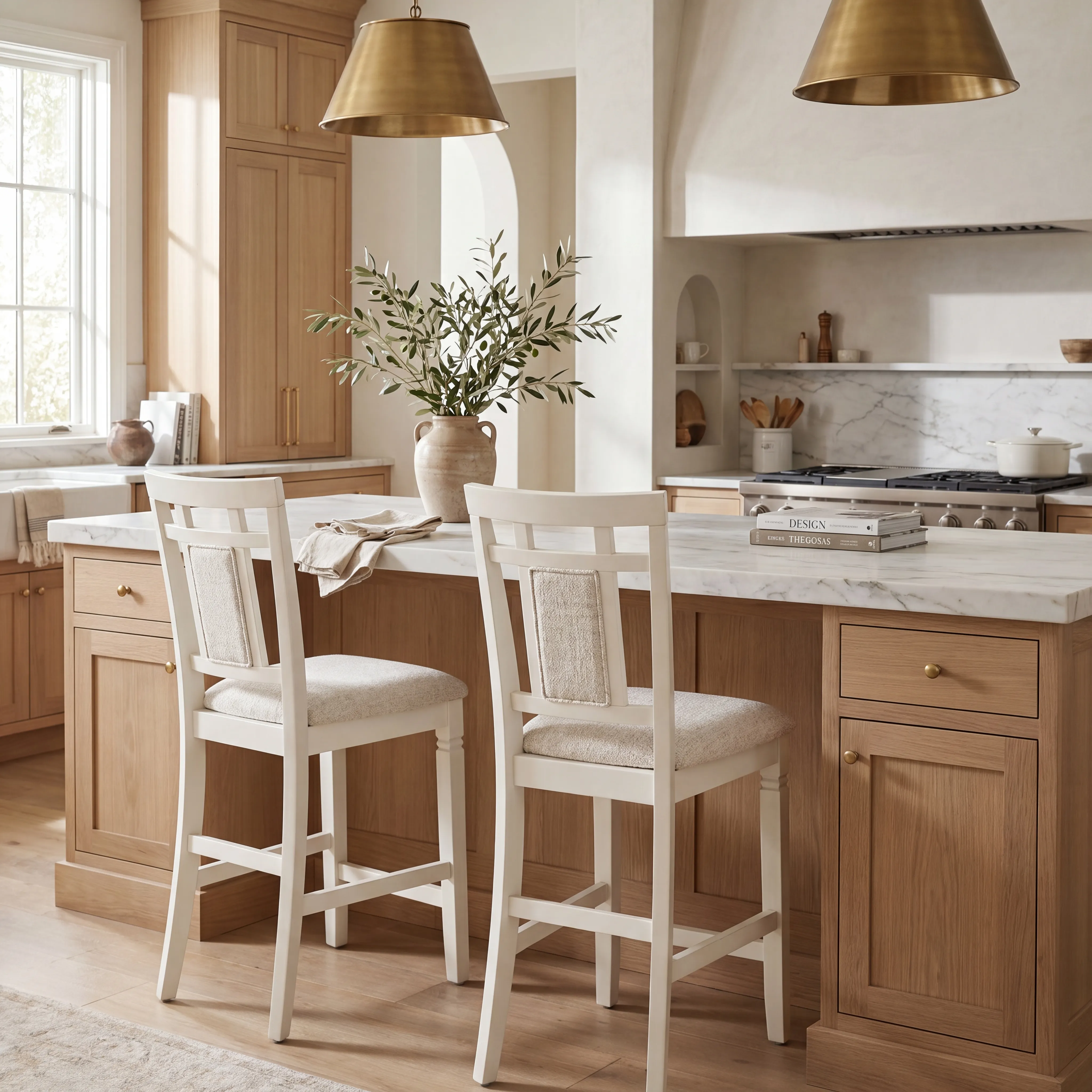 Winslow White 5 Pc Square Counter Height Dining Room with Upholstered Stools - Thumbnail - Image 7