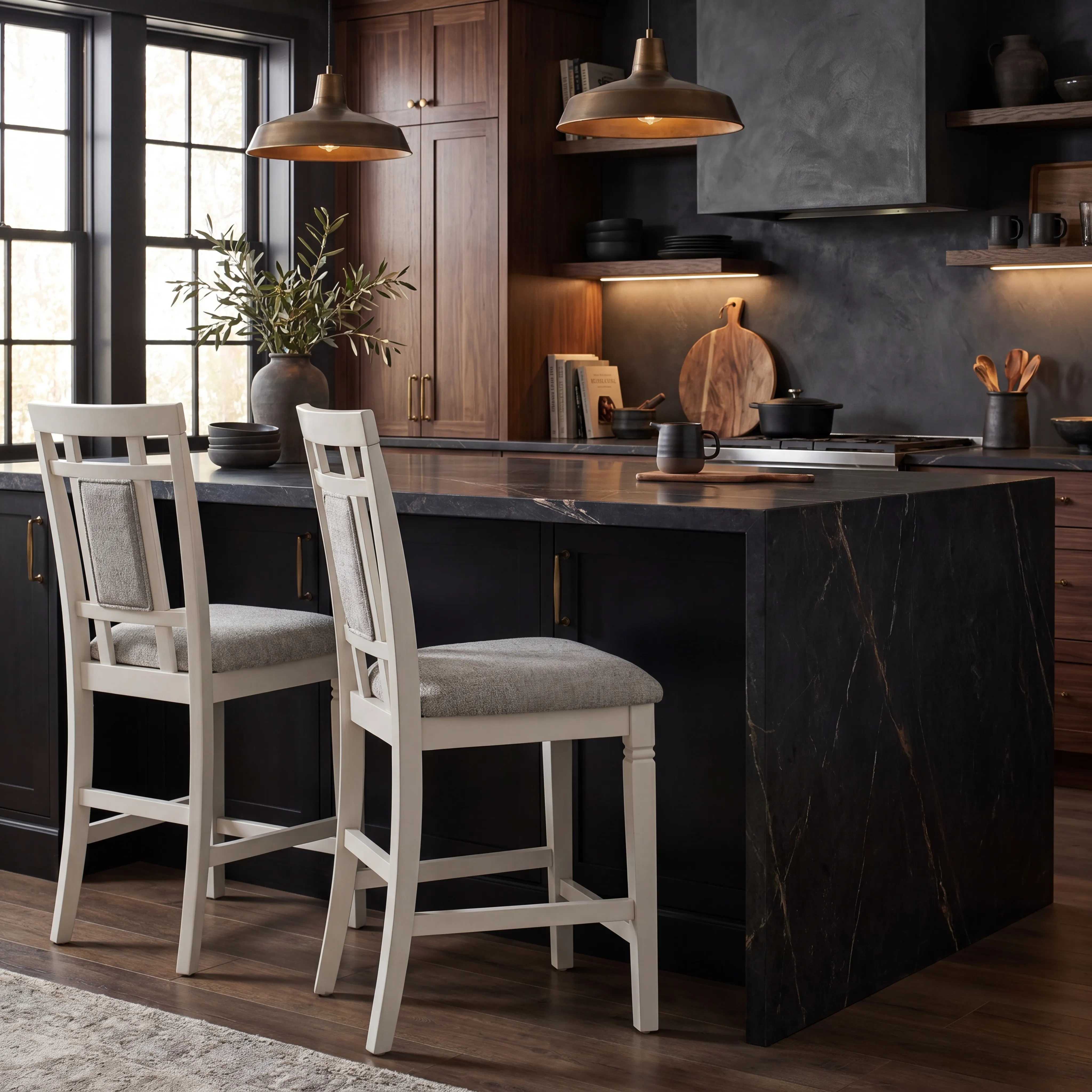 Winslow White 5 Pc Square Counter Height Dining Room with Upholstered Stools - Thumbnail - Image 8