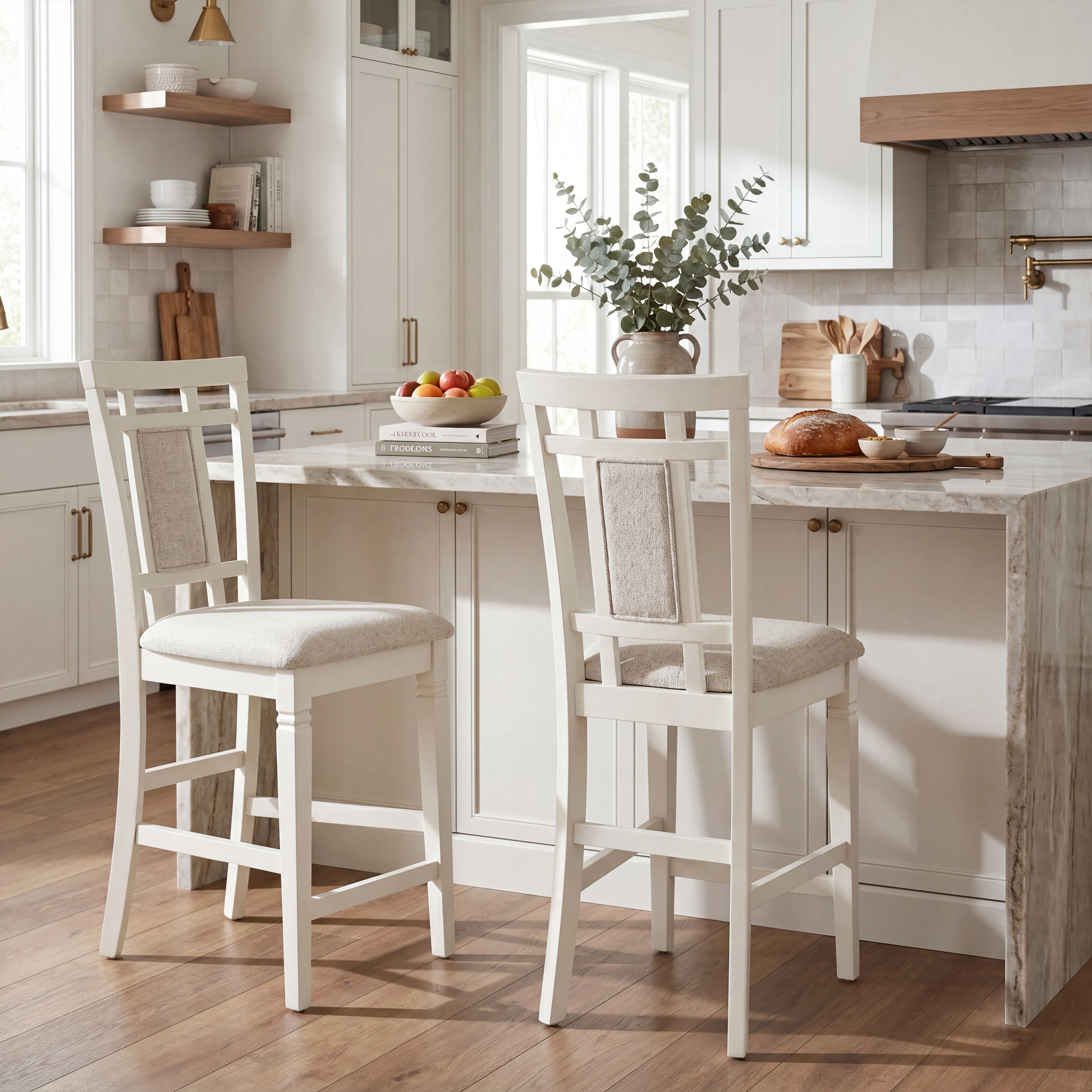 Winslow White 5 Pc Square Counter Height Dining Room with Upholstered Stools - Thumbnail - Image 9