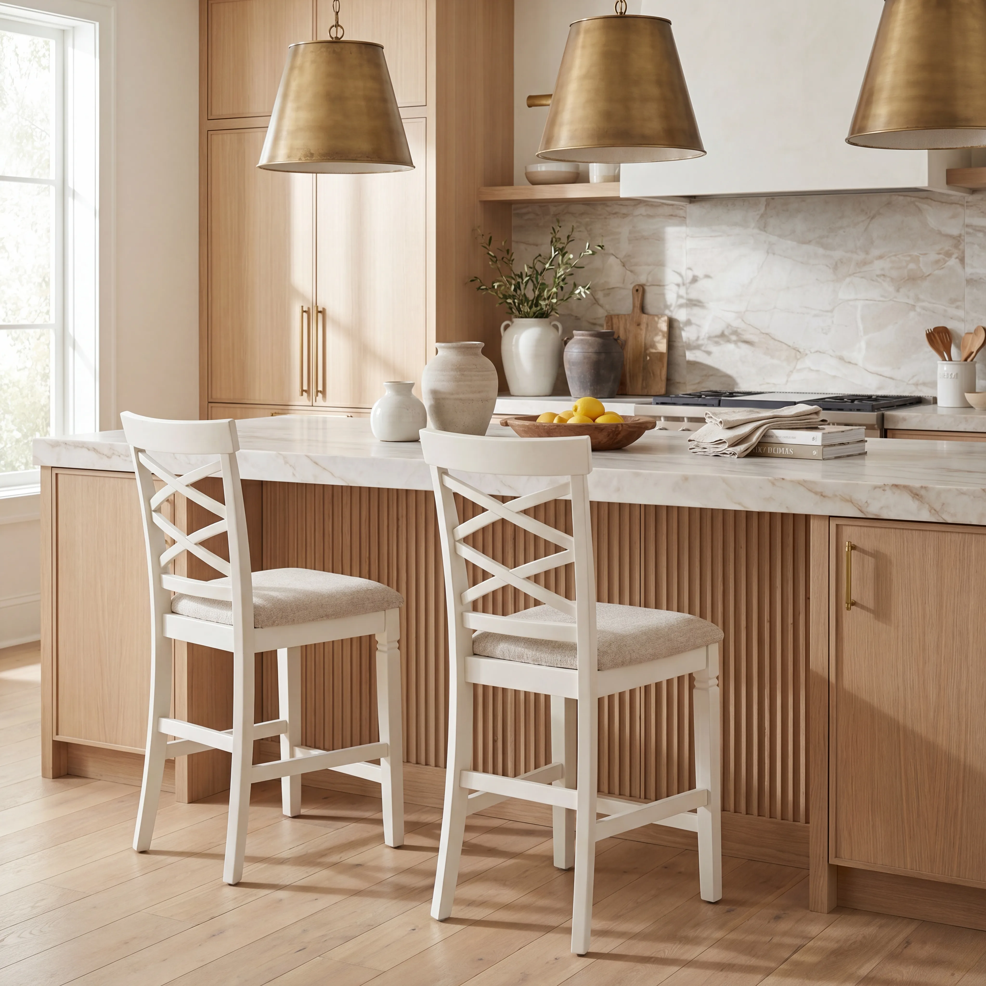 Winslow White 5 Pc Square Counter Height Dining Room with X-Back Stools - Thumbnail - Image 7