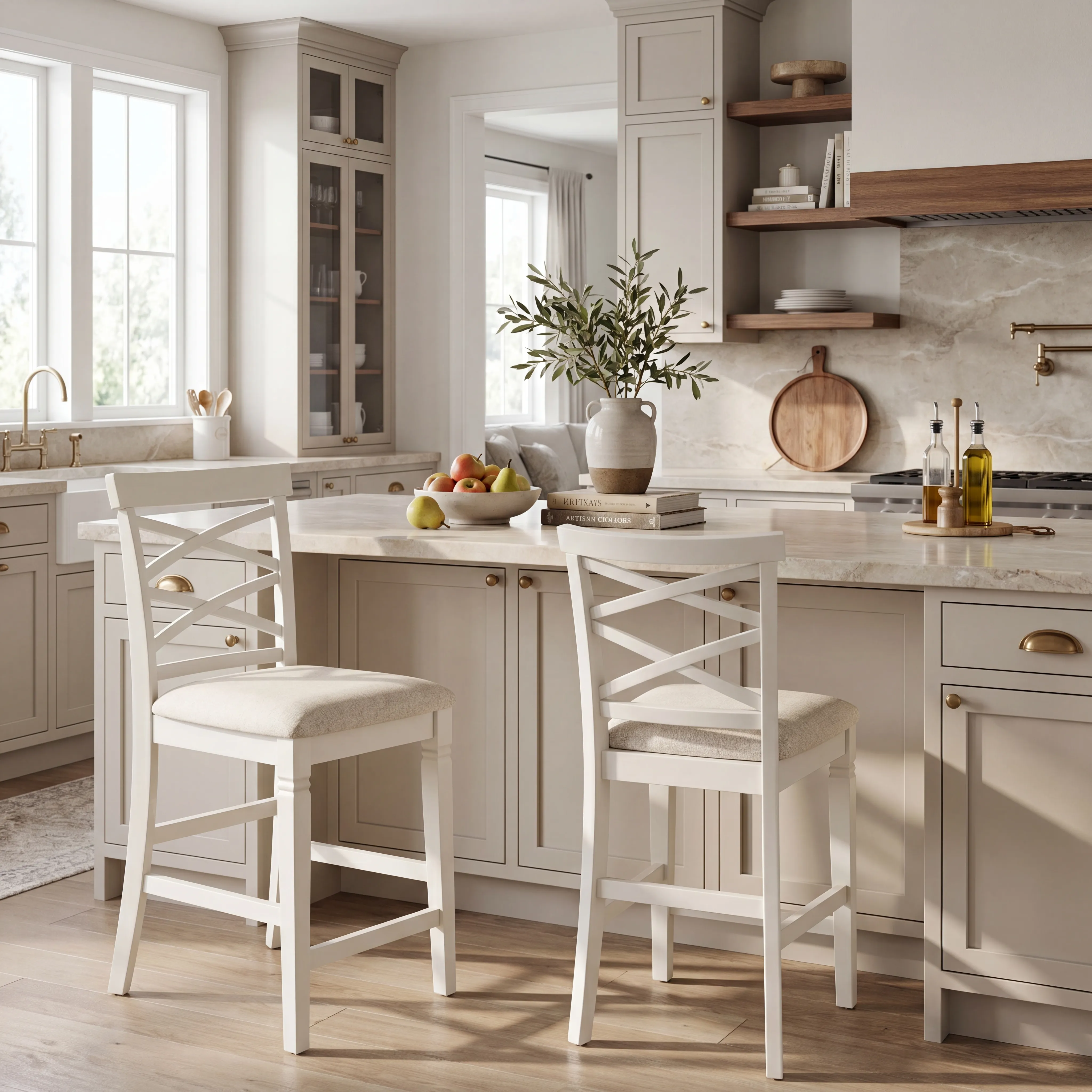 Winslow White 5 Pc Square Counter Height Dining Room with X-Back Stools - Thumbnail - Image 8