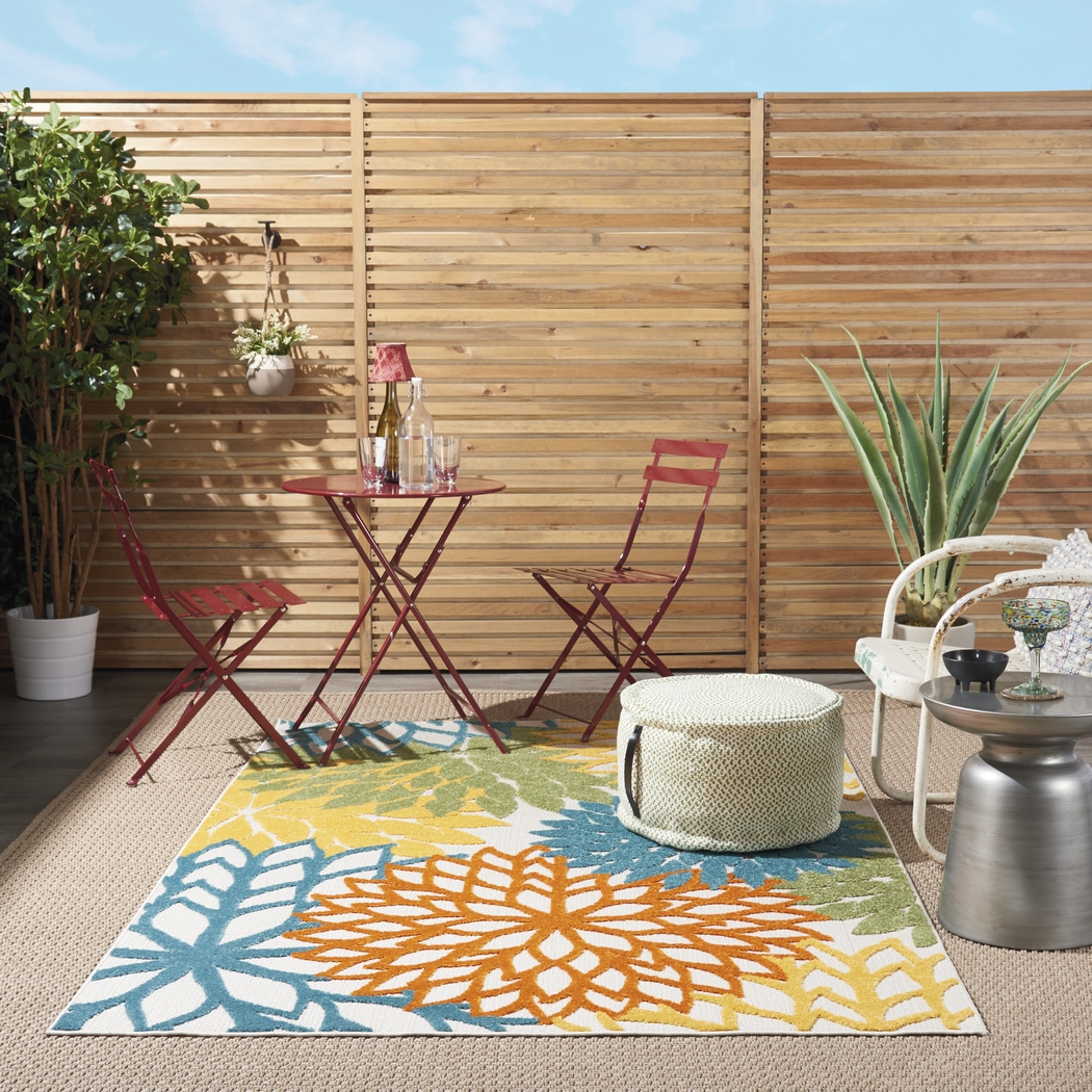 Winthrone Turquoise/Multi 5'3 x 7'5 Indoor/Outdoor Rug - Thumbnail - Image 2