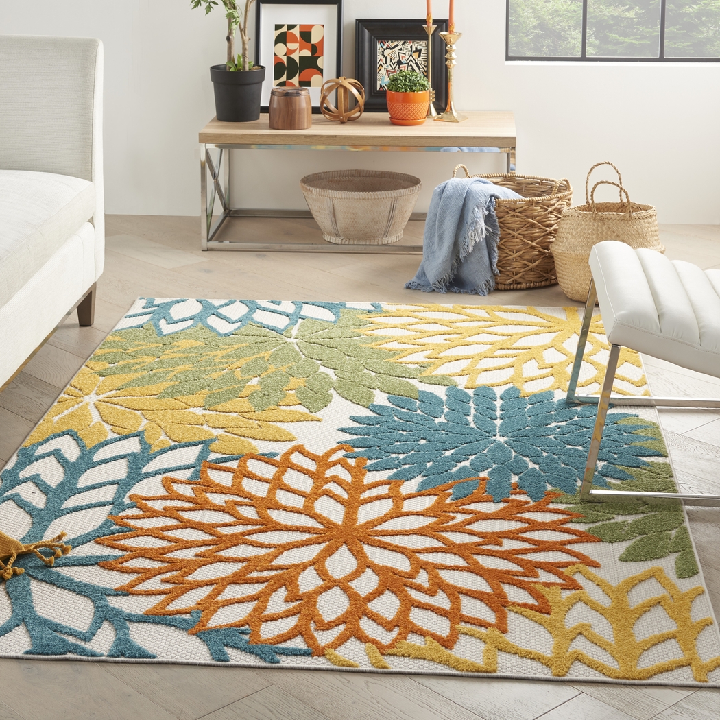 Winthrone Turquoise/Multi 5'3 x 7'5 Indoor/Outdoor Rug - Thumbnail - Image 3