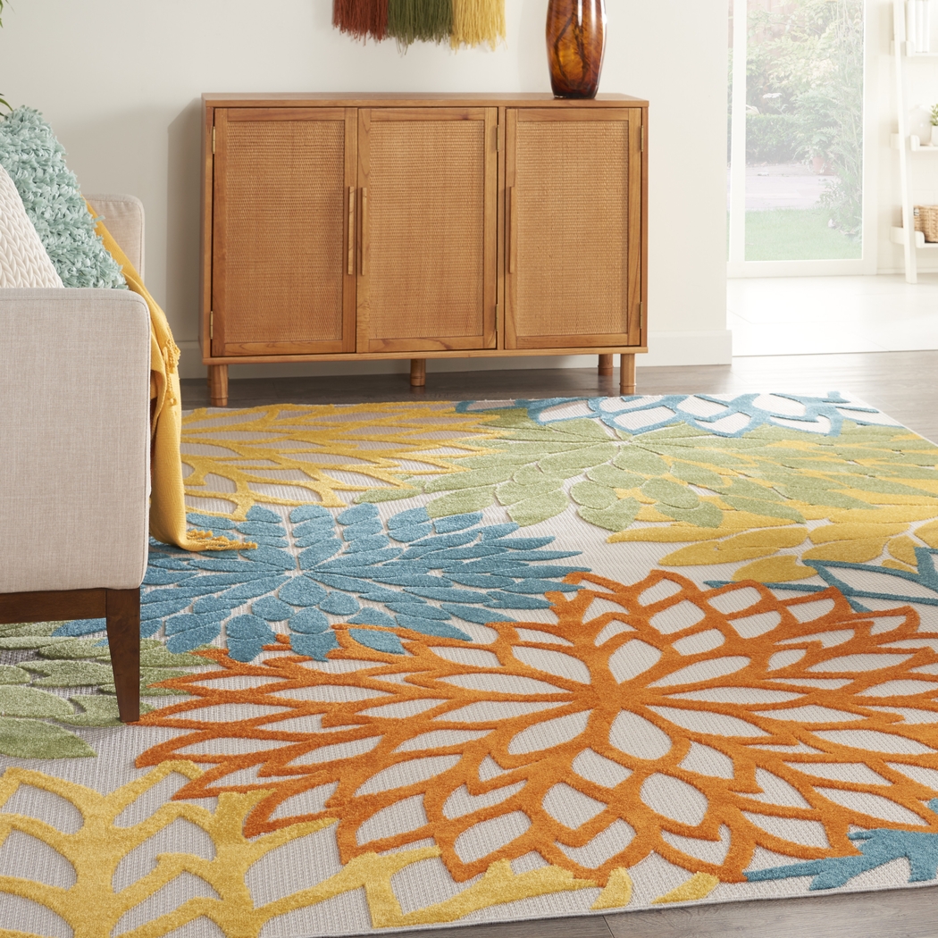 Winthrone Turquoise/Multi 7'10 x 10'6 Indoor/Outdoor Rug - Thumbnail - Image 3