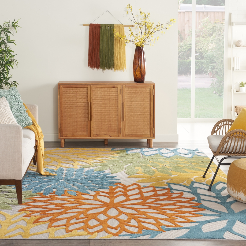 Winthrone Turquoise/Multi 7'10 x 10'6 Indoor/Outdoor Rug - Thumbnail - Image 4