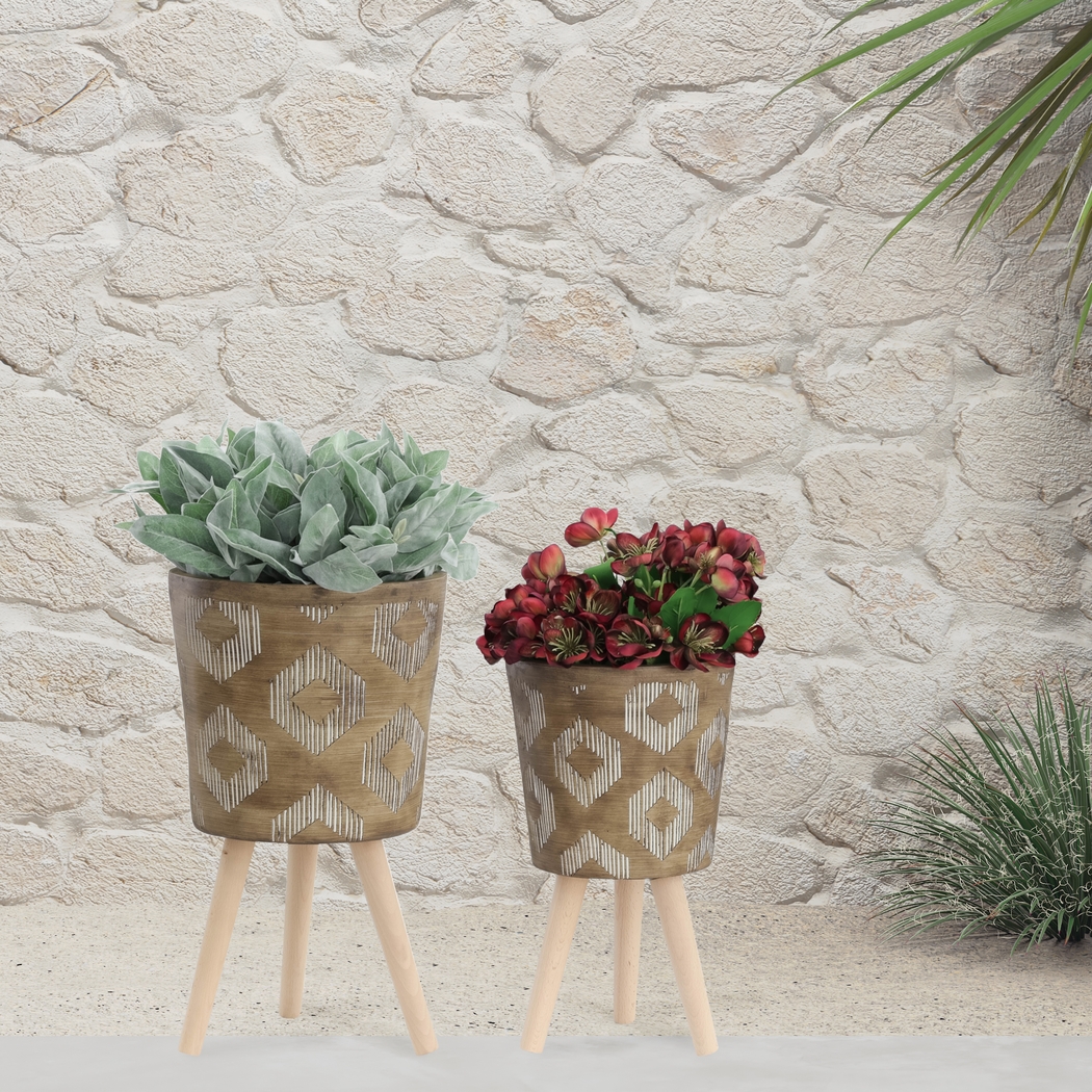 Woodaire Brown Planter, Set of 2 - Thumbnail - Image 2