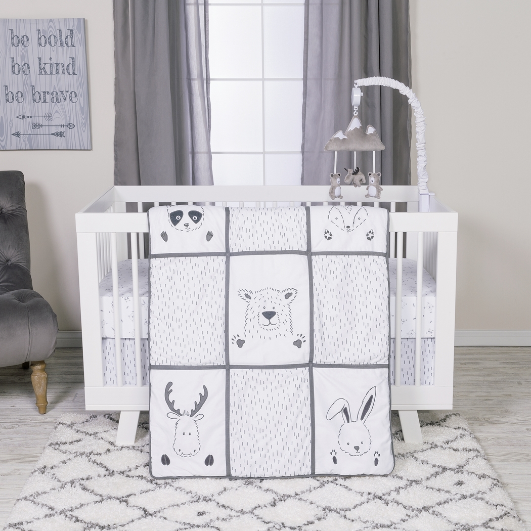 Woodland Friends Gray 3 Pc Baby Bedding Set - Thumbnail - Image 1