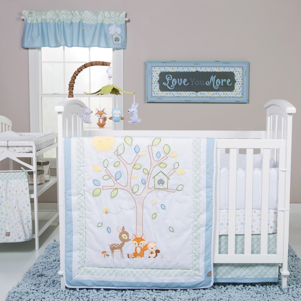 Woodland Storytime Blue 6 Pc Baby Bedding Set - Thumbnail - Image 1