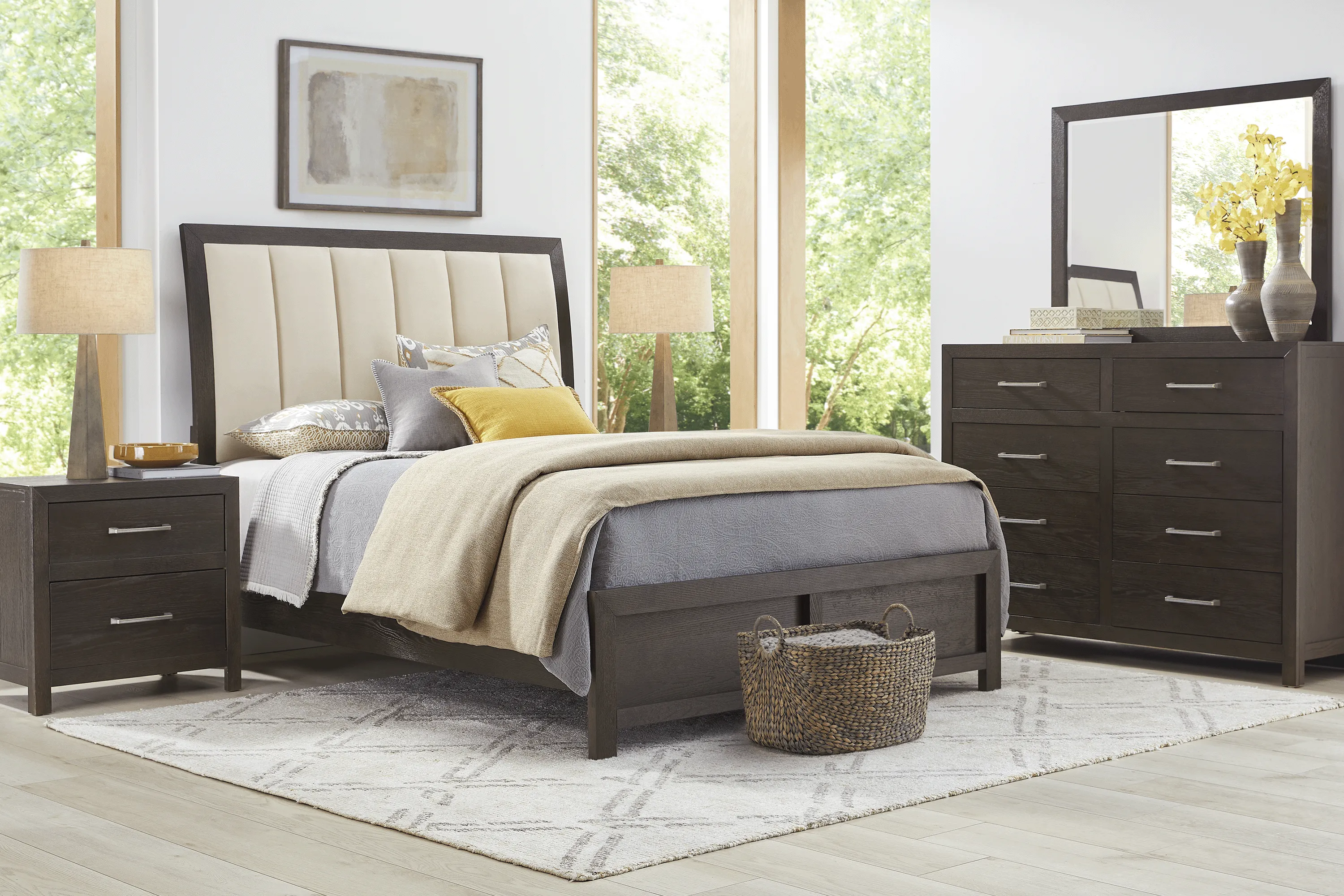 Woodley Dark Brown 6 Pc King Upholstered Bedroom - Thumbnail - Image 1