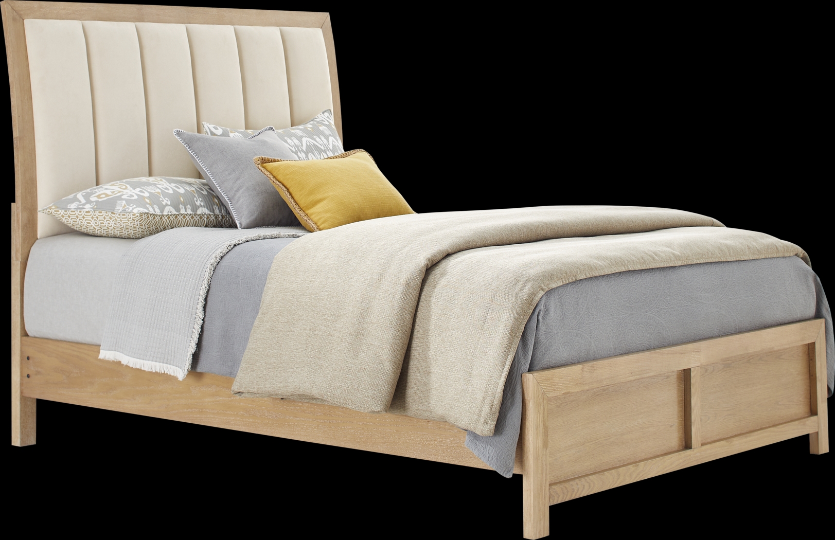Woodley Natural 3 Pc King Upholstered Bed - Thumbnail - Image 1