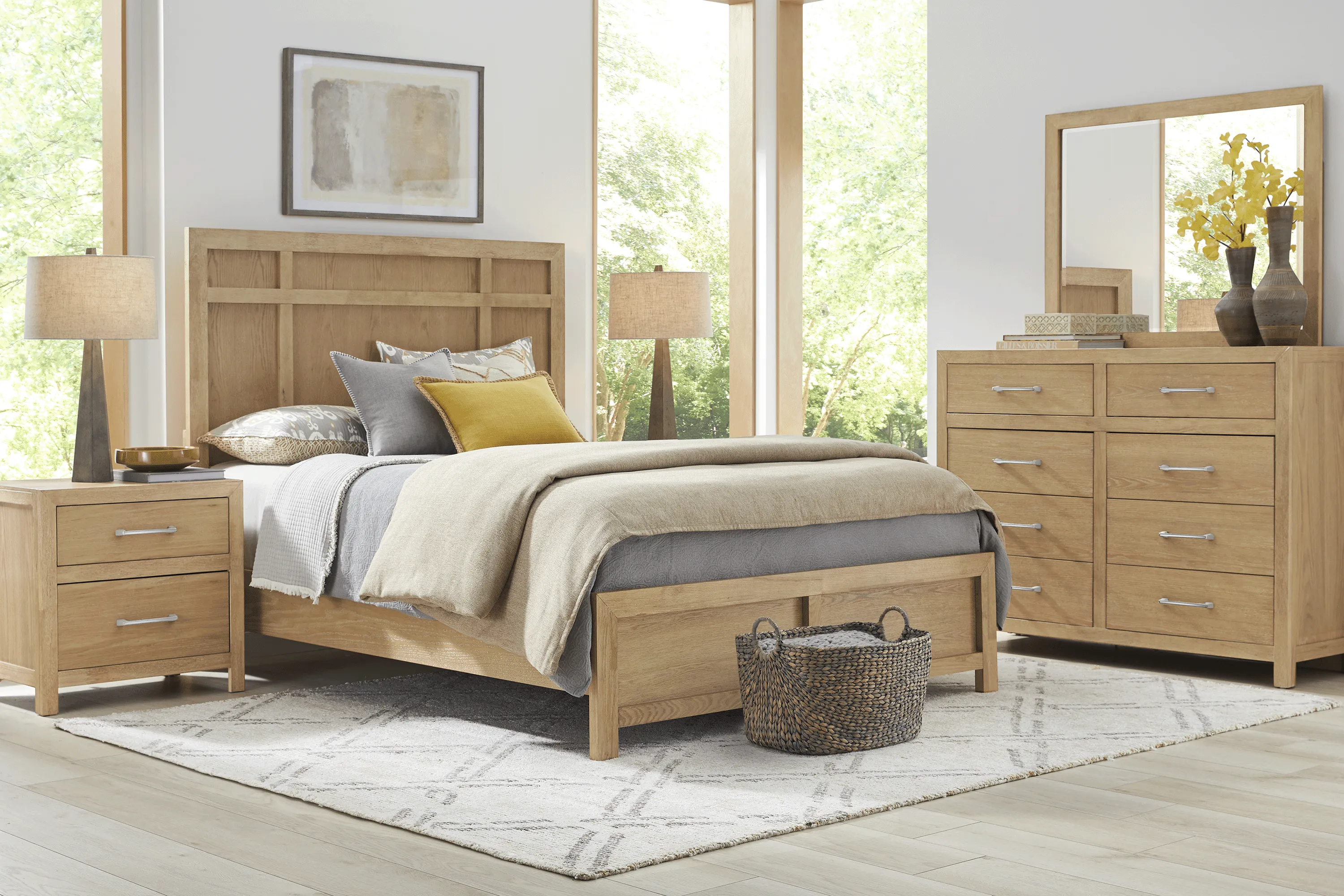 Woodley Natural 5 Pc Queen Panel Bedroom - Thumbnail - Image 1