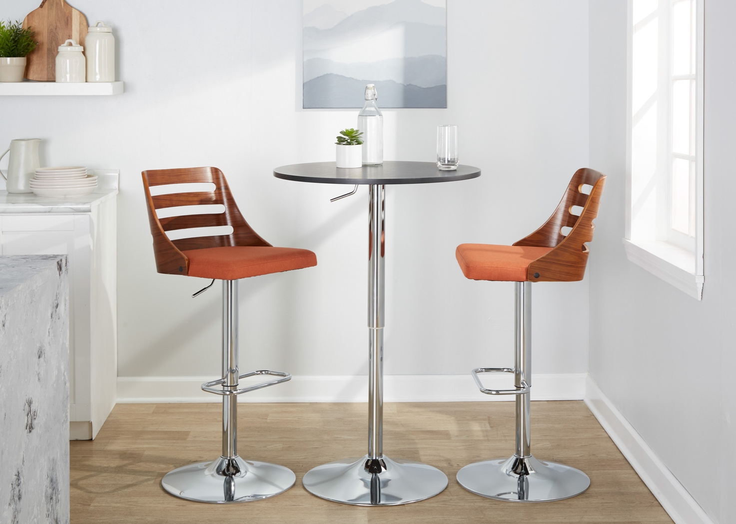 Woolwich II Orange Adjustable Swivel Barstool, Set of 2 - Thumbnail - Image 2