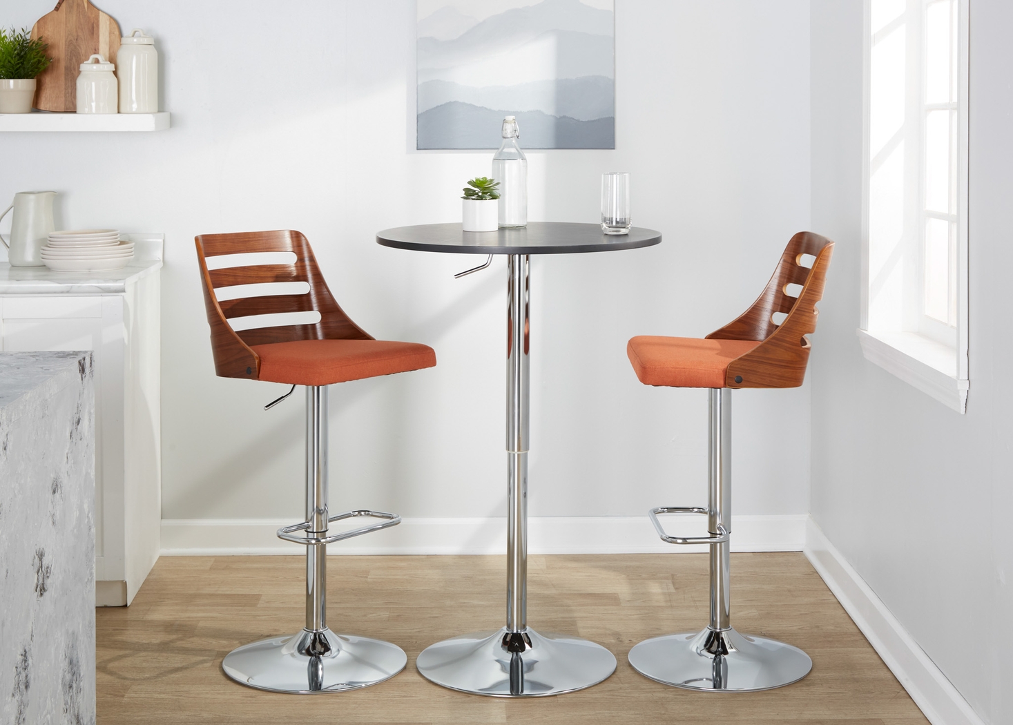 Woolwich II Orange Adjustable Swivel Barstool, Set of 2 - Thumbnail - Image 3