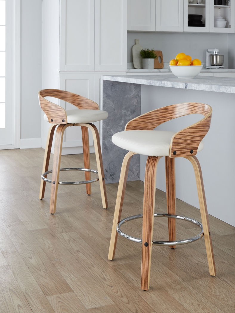 Wrayhall III White Swivel Counter Height Stool, Set of 2 - Thumbnail - Image 2