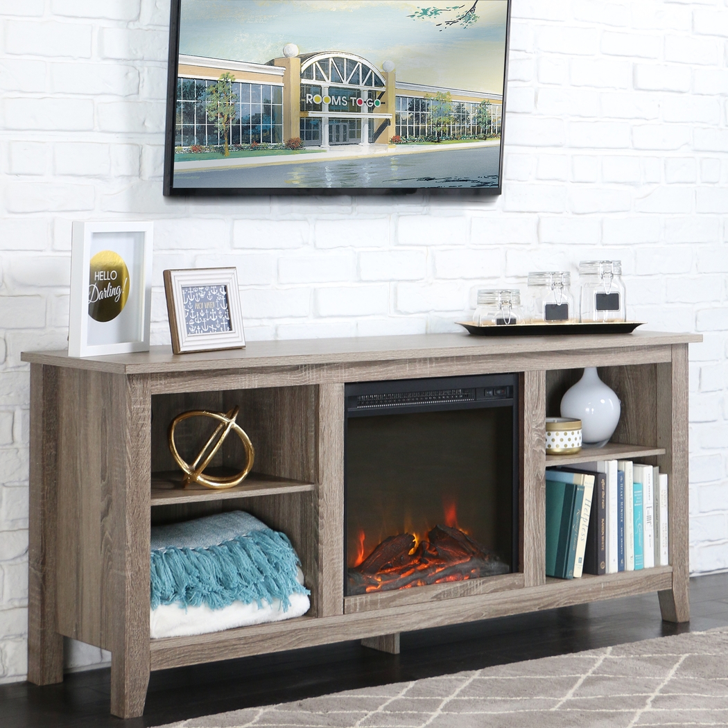 Wyatt Driftwood 58 in. Console with Electric Fireplace - Thumbnail - Image 4