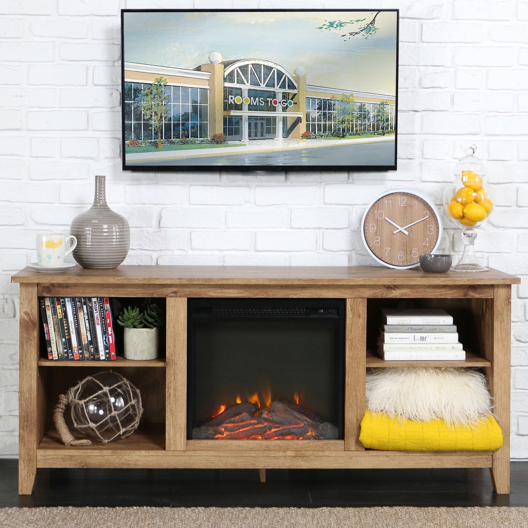 Wyatt Natural 58 in. Console with Electric Fireplace - Thumbnail - Image 4