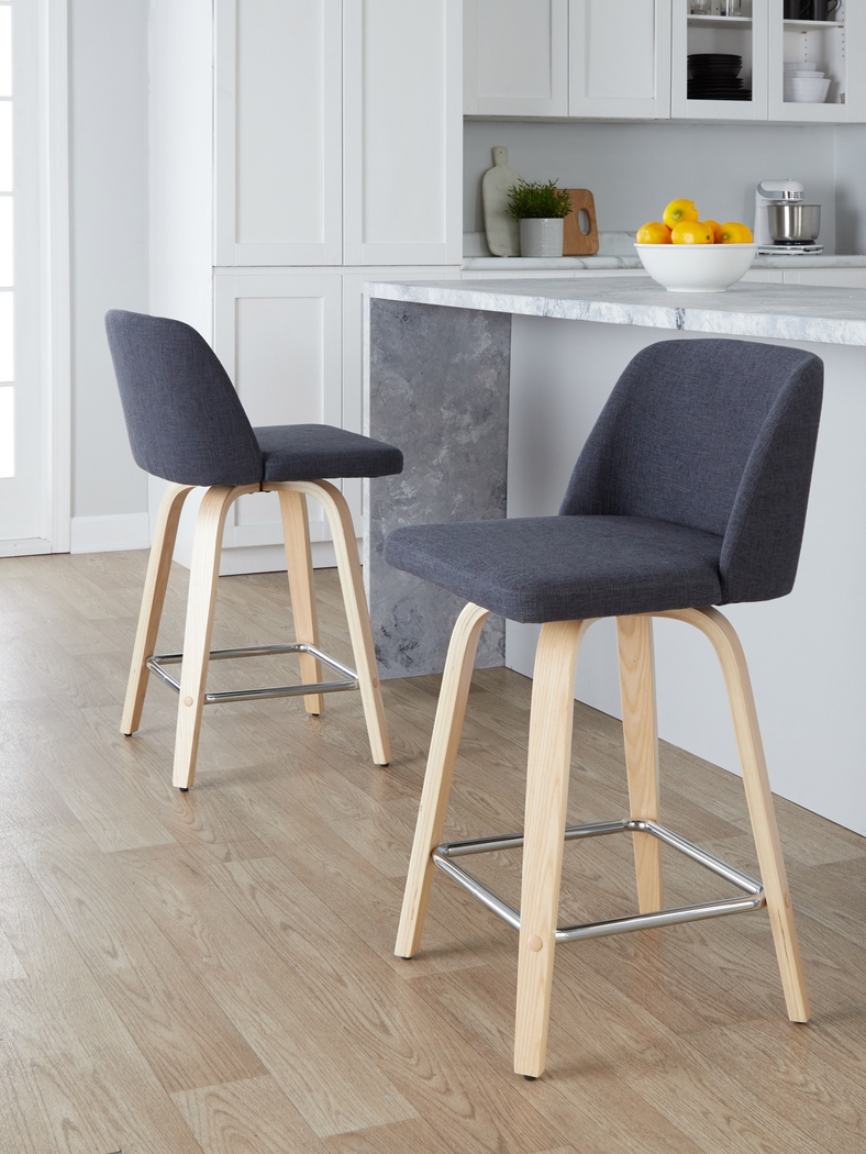 Wymering I Blue Swivel Counter Height Stool, Set of 2 - Thumbnail - Image 2