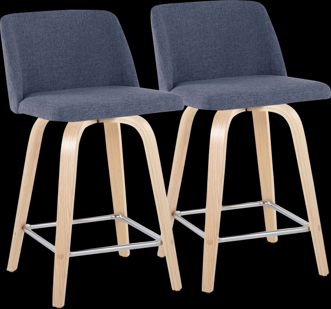 Wymering I Blue Swivel Counter Height Stool, Set of 2 - Thumbnail - Image 1