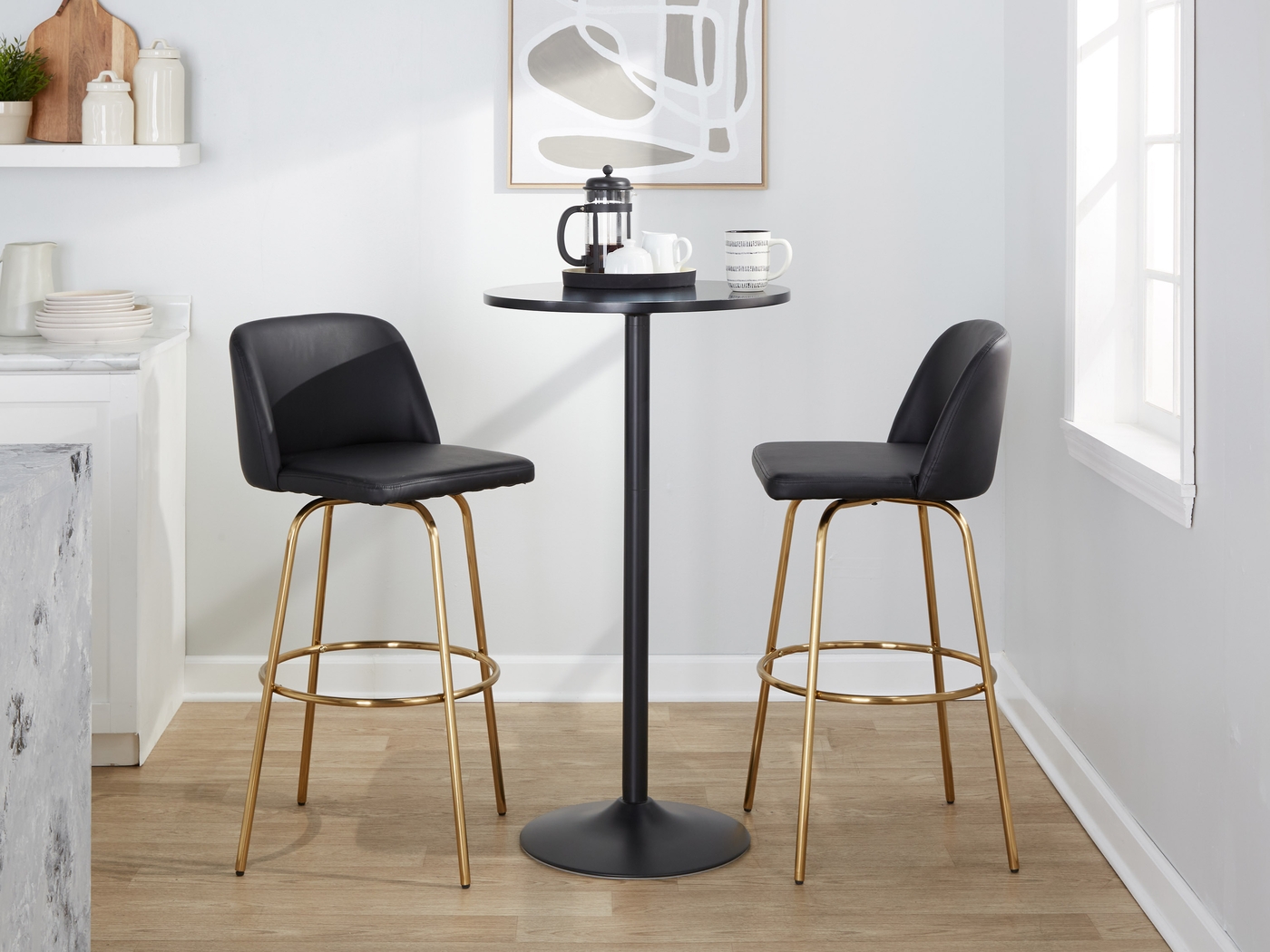 Wymering II Black Swivel Barstool, Set of 2 - Thumbnail - Image 2