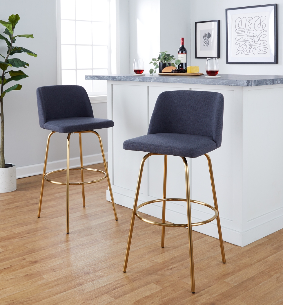 Wymering II Blue Swivel Barstool, Set of 2 - Thumbnail - Image 2